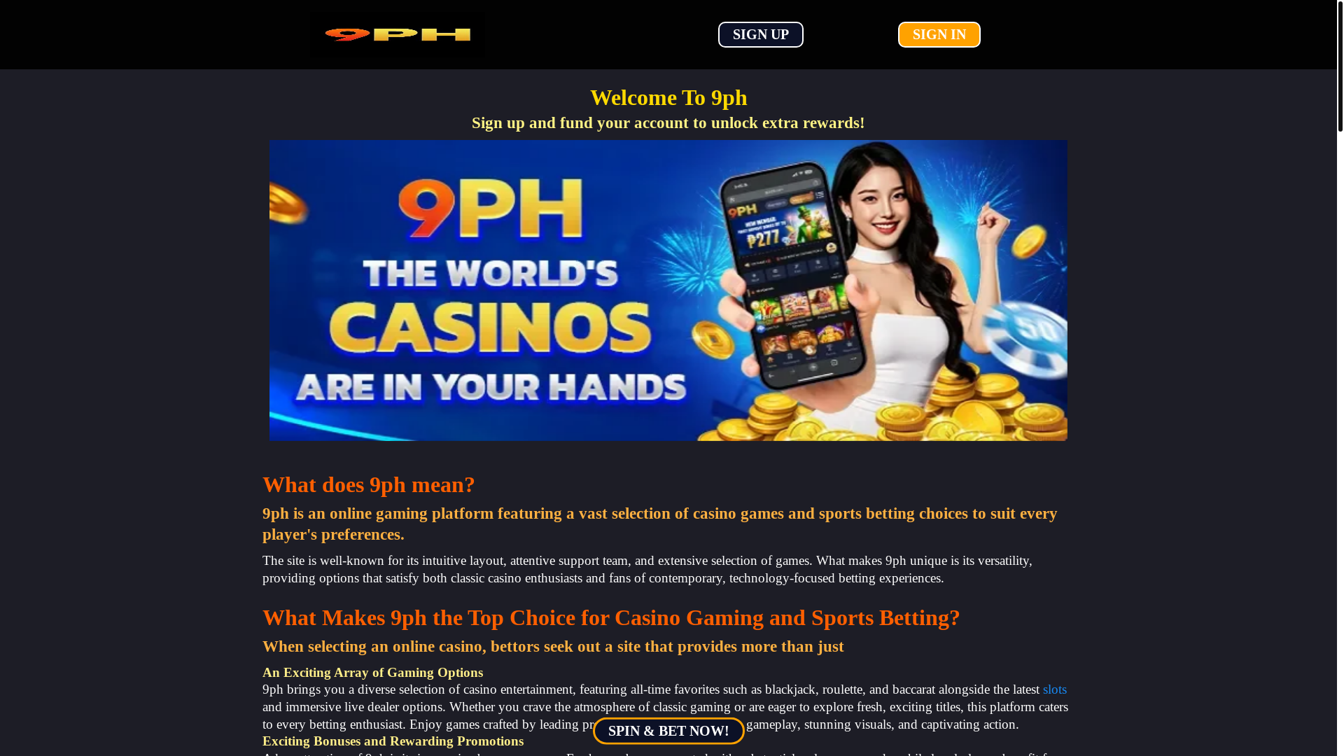website screenshot of https://9phcasino.net/