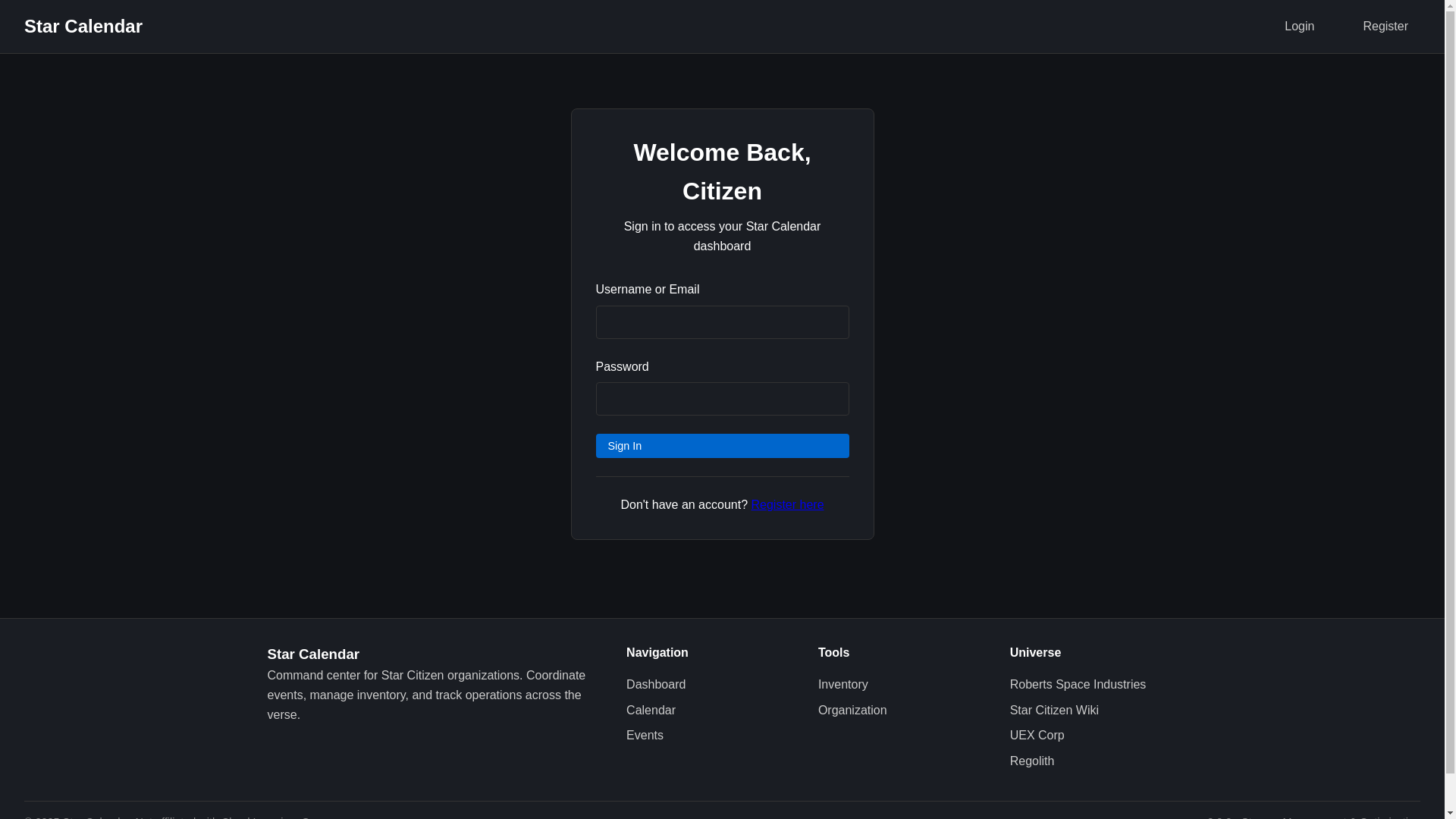 website screenshot of https://starcalendar.net/
