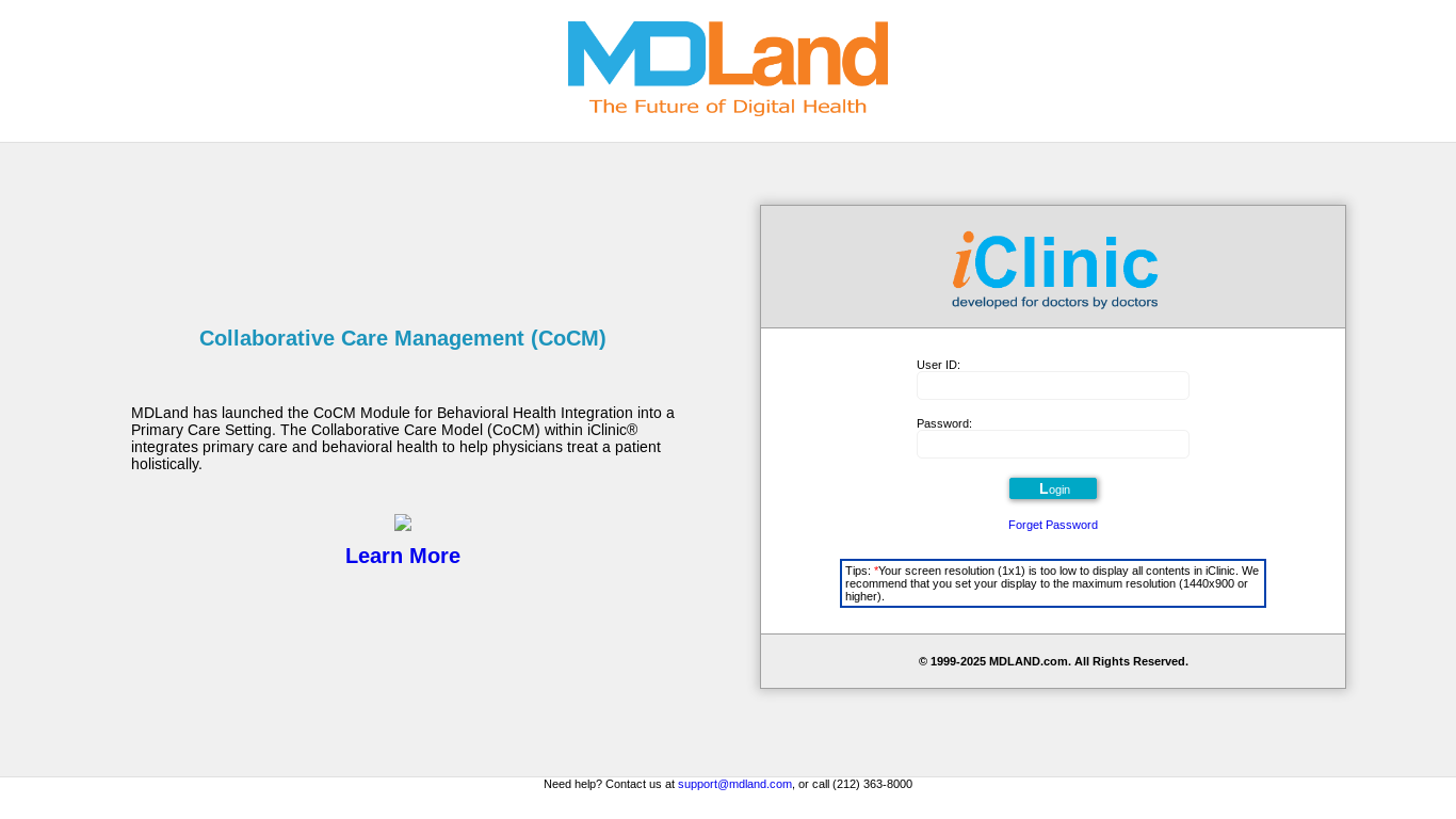 website screenshot of https://login.mdland.com/login_central.aspx
