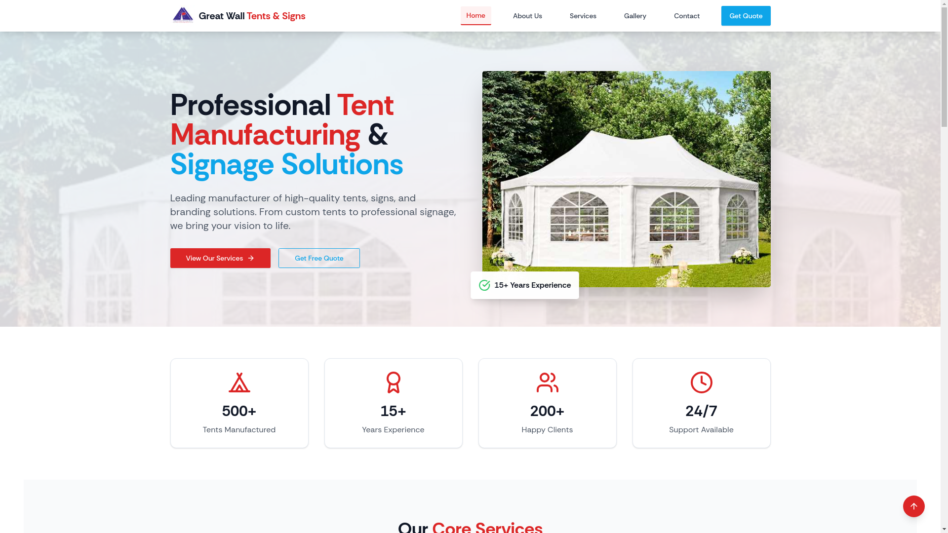 website screenshot of https://greatwalltentsandsign.com/