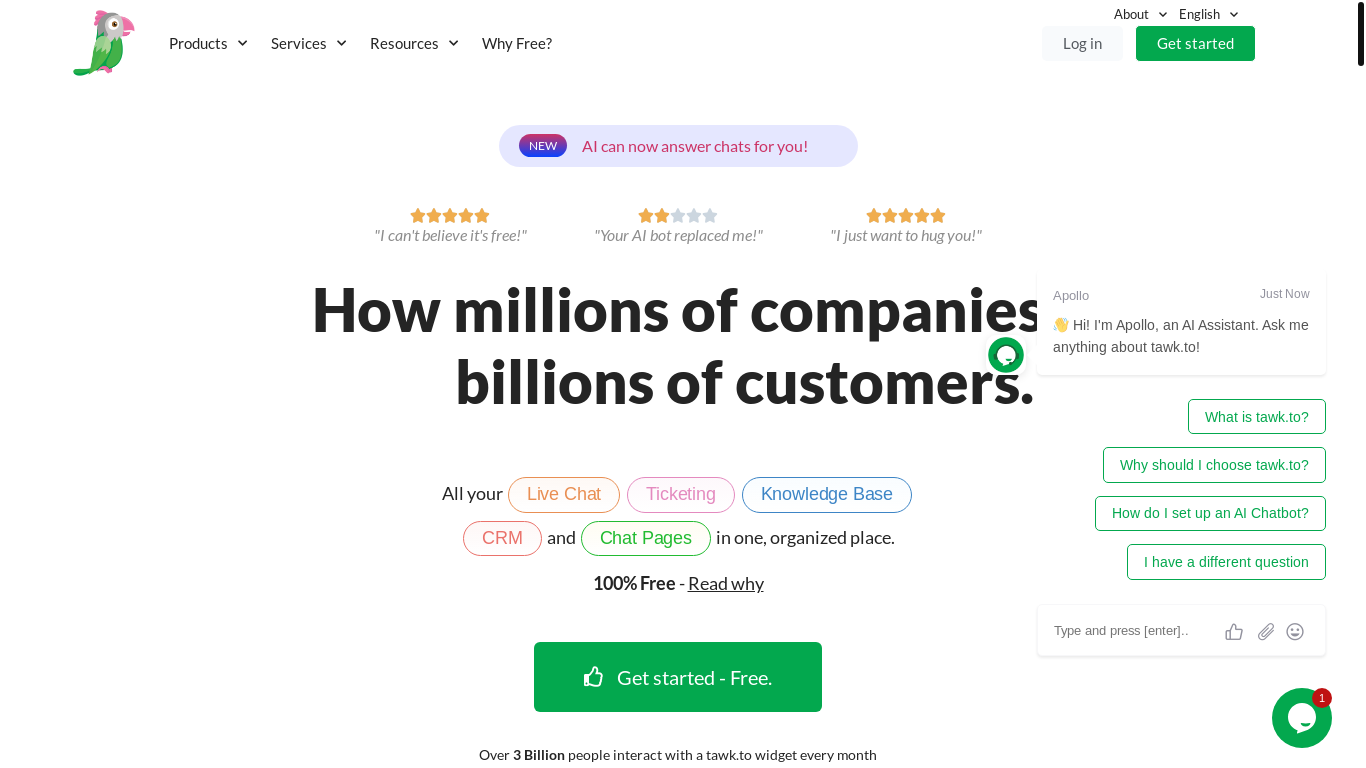 website screenshot of https://tawk.to/