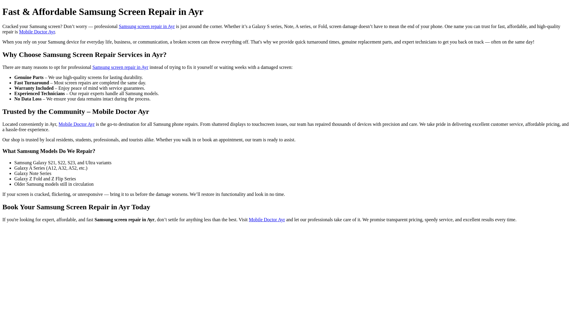 website screenshot of https://samsungscreenrepairinayr.pages.dev/