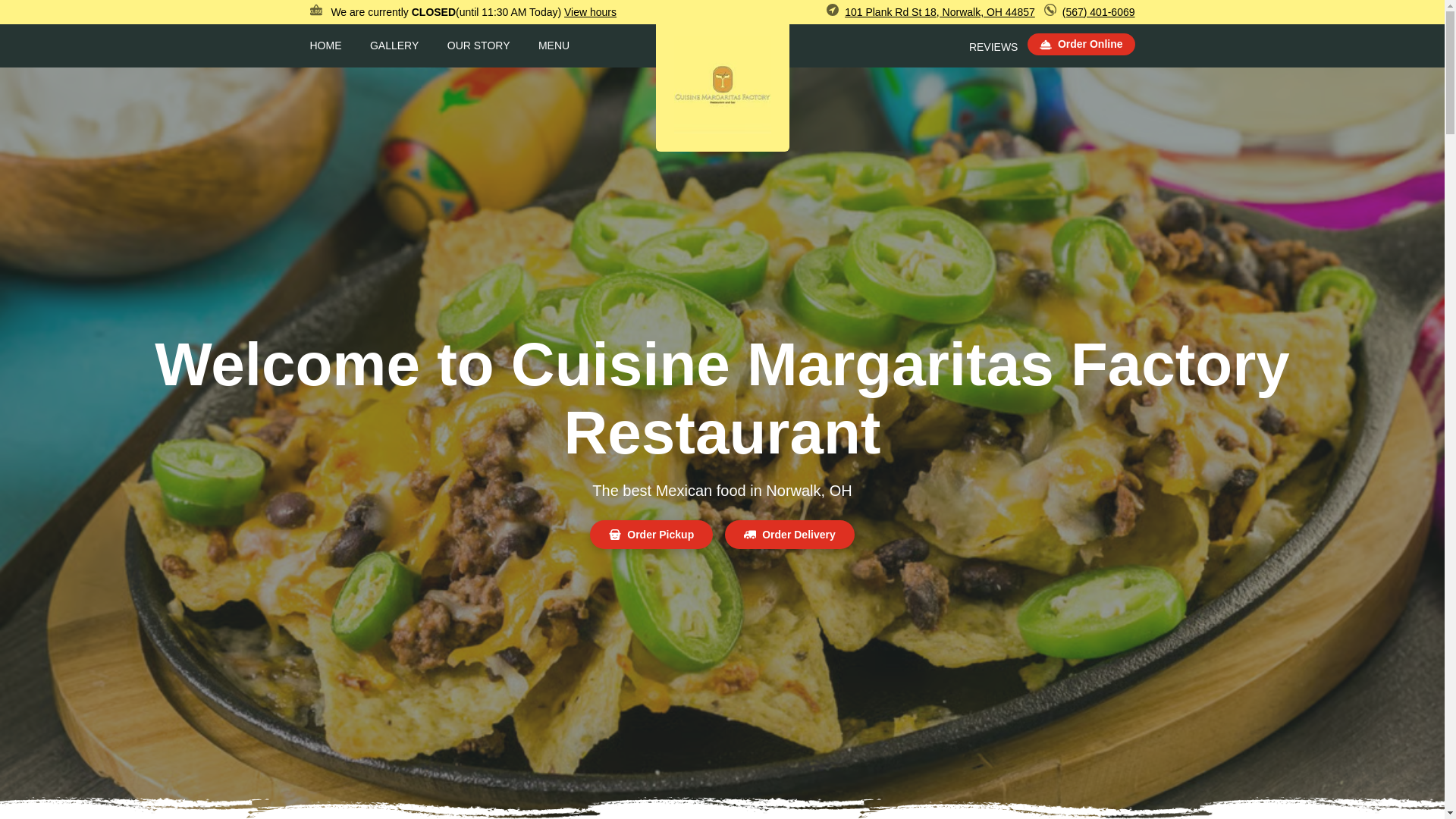 website screenshot of https://cuisinemargaritasfactory.com/