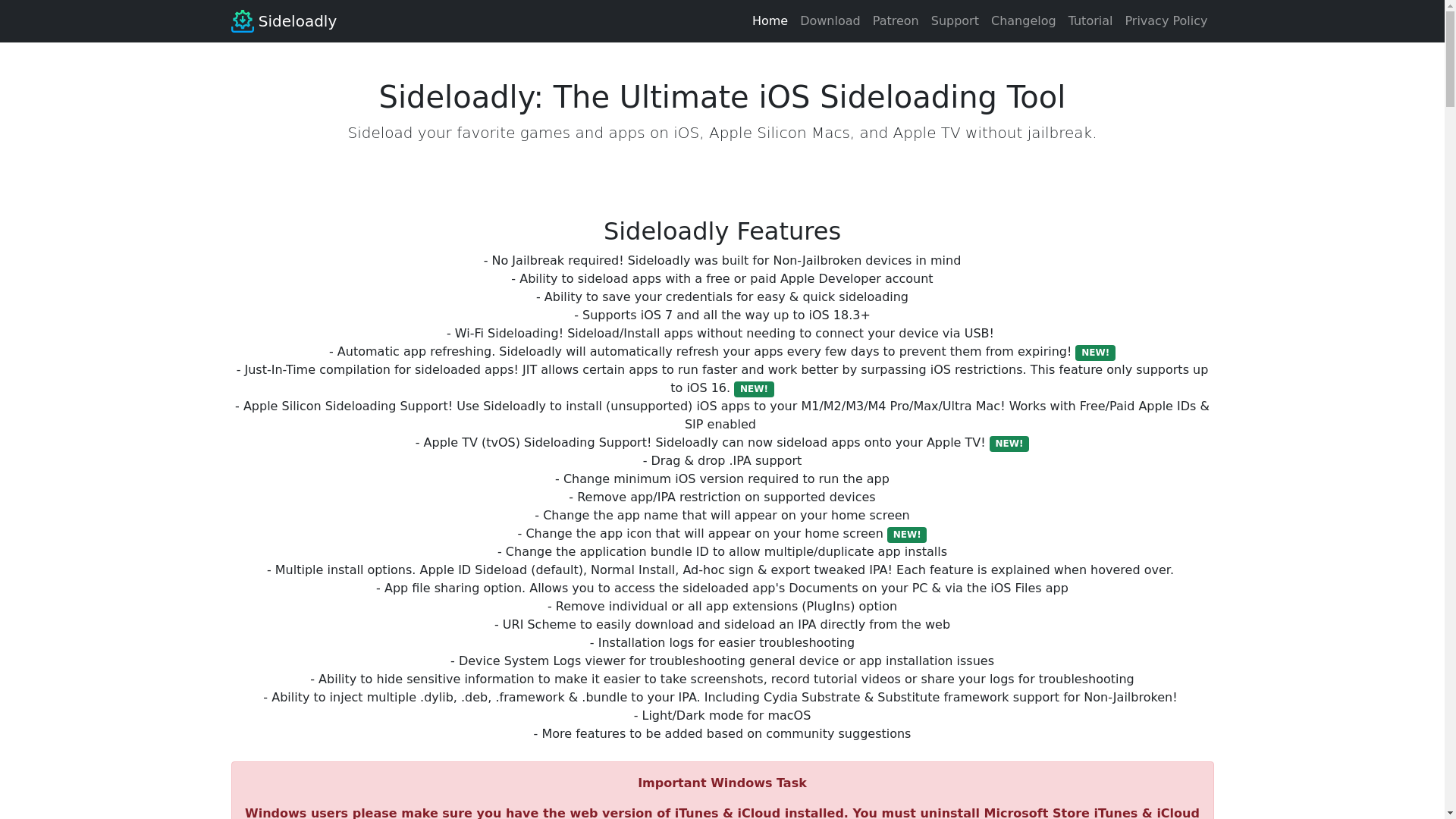 website screenshot of https://sideloadly.io