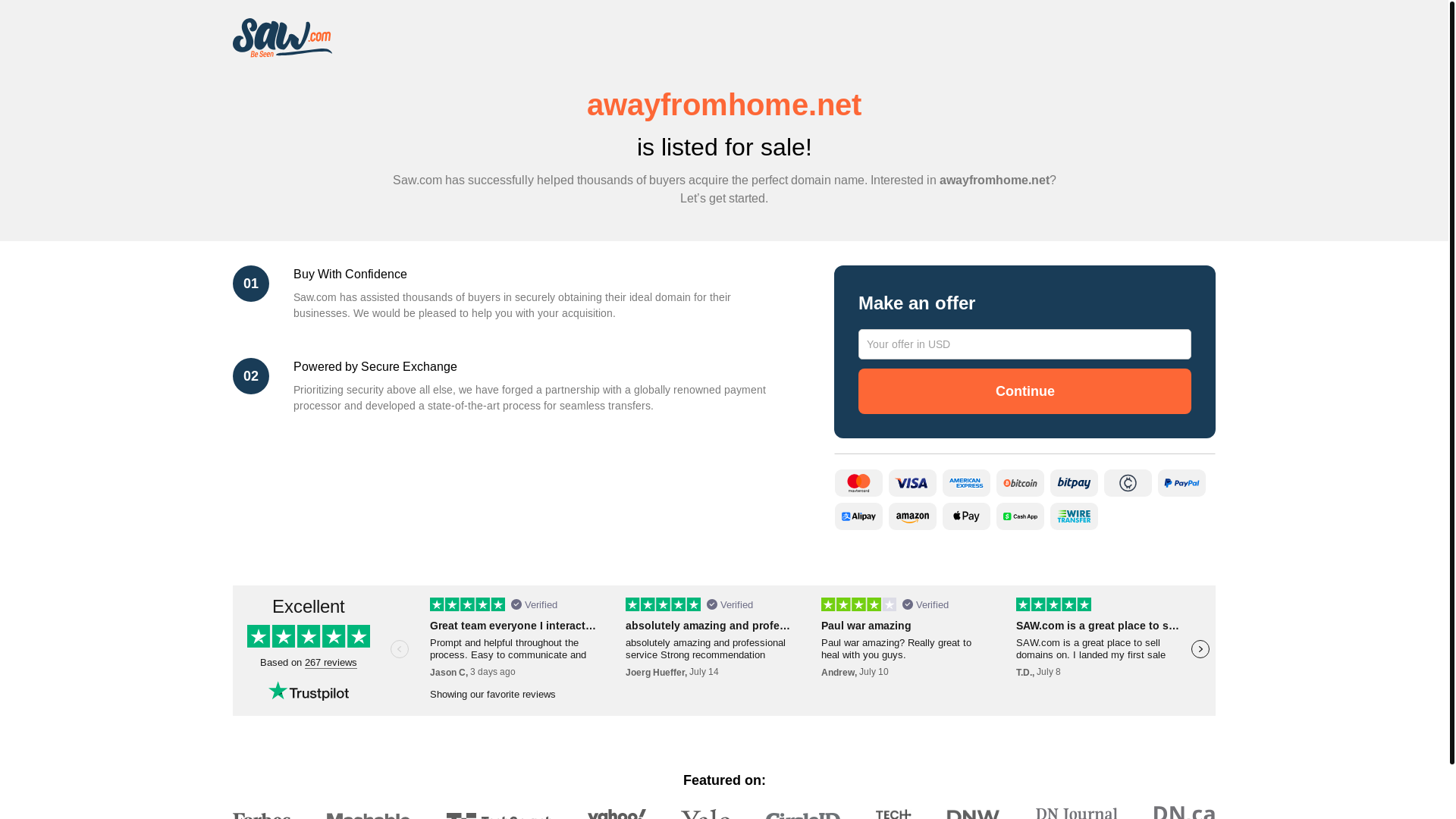 website screenshot of https://awayfromhome.net/