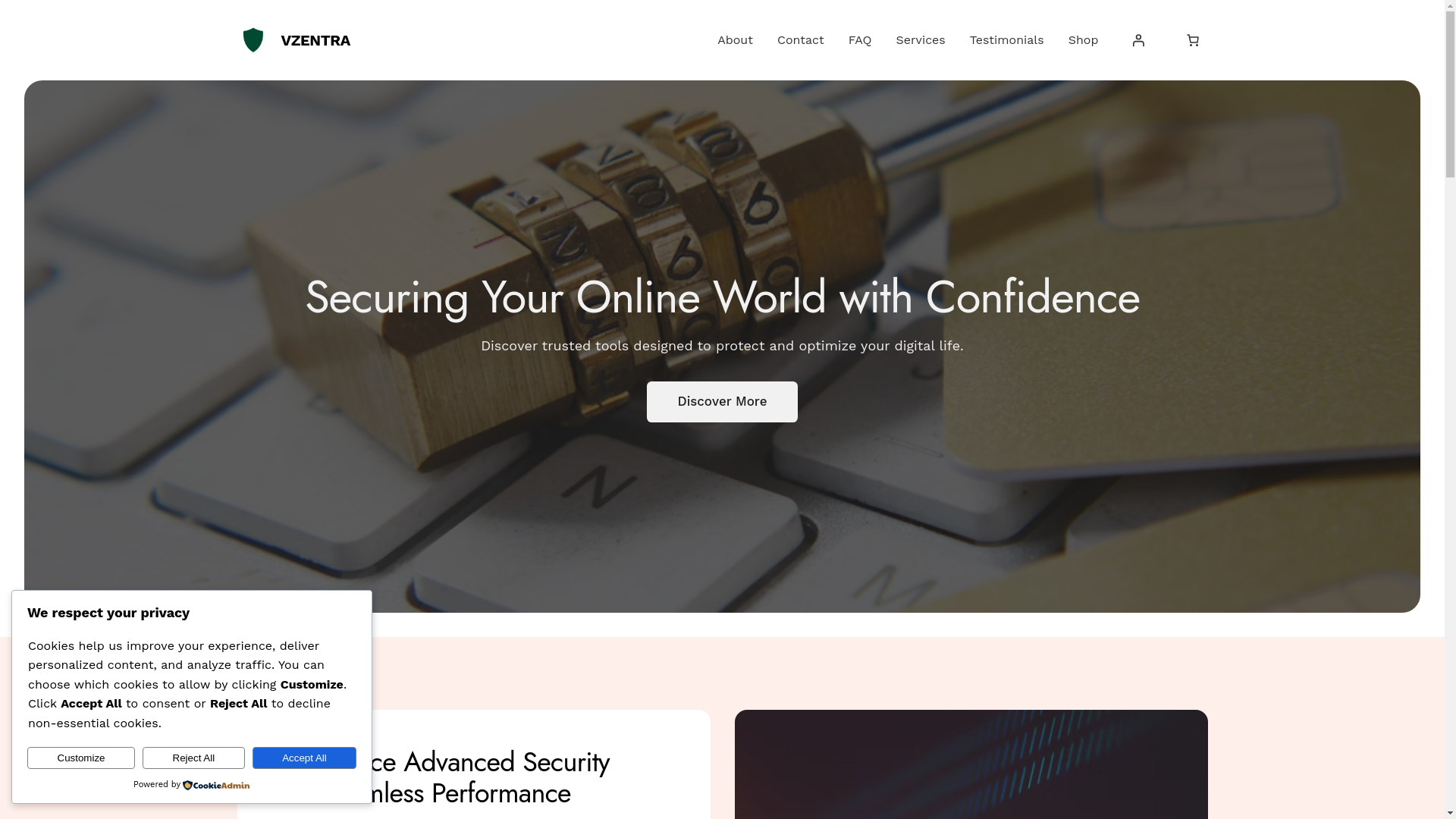 website screenshot of https://vzentra.com/