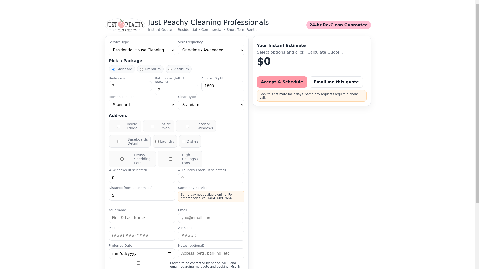 website screenshot of https://justpeachycleaningprofessional.com/