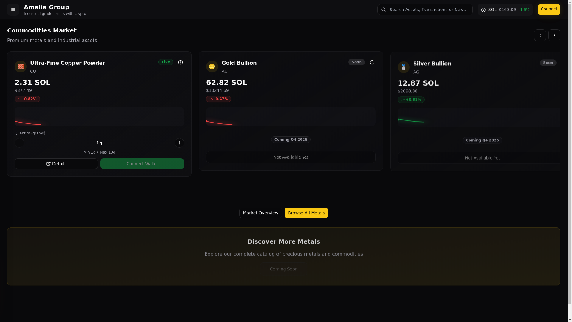 website screenshot of https://amaliadashboard.com/