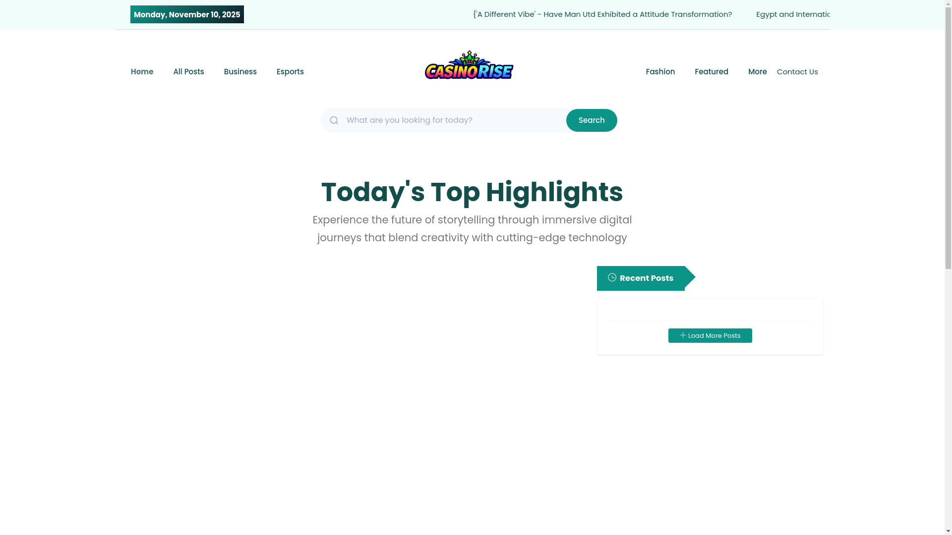 website screenshot of https://casinorise.us/