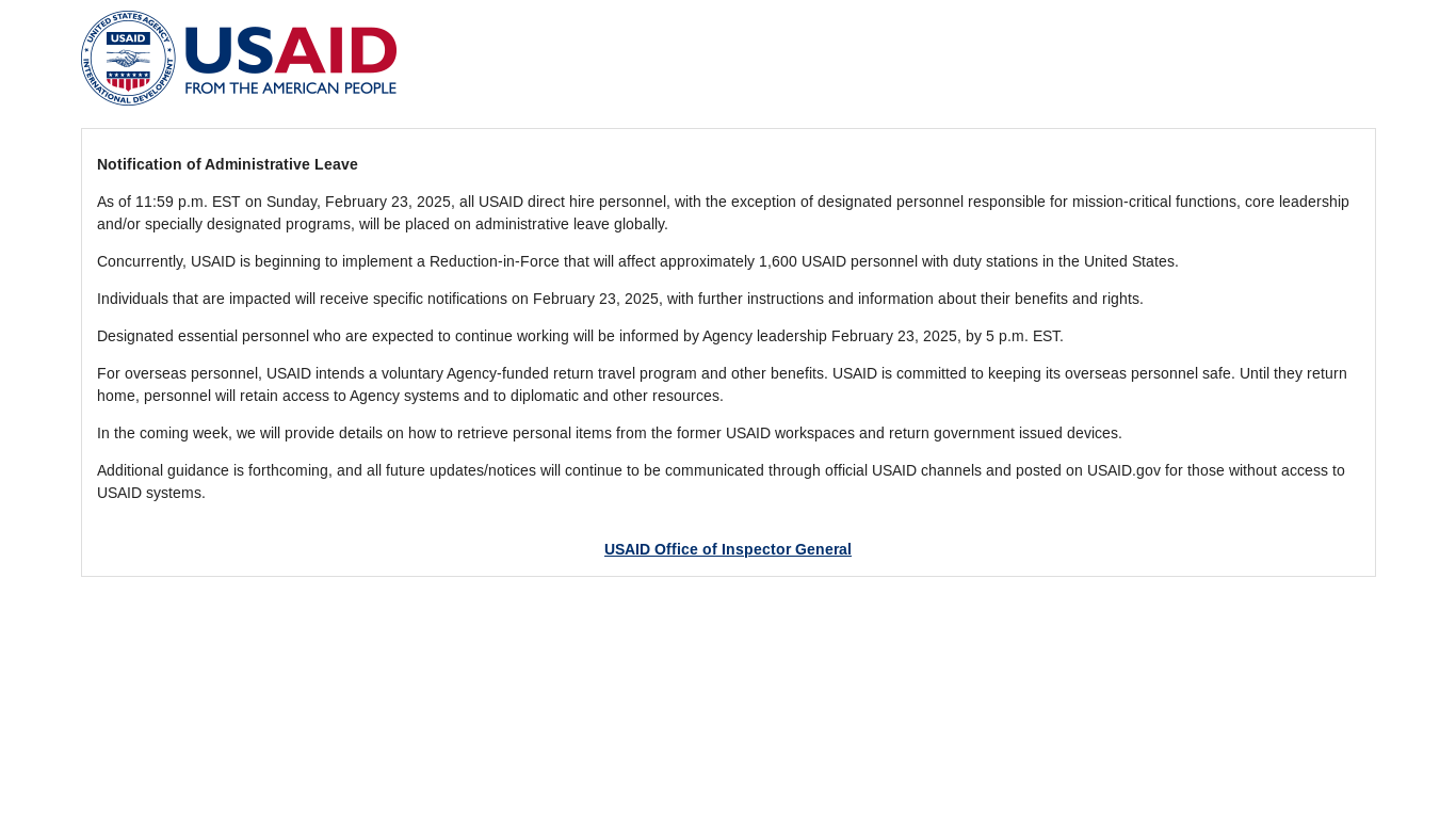 website screenshot of https://usaid.gov