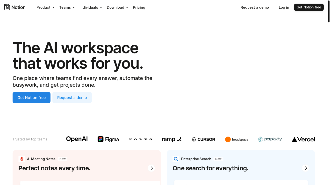 website screenshot of https://notion.so/