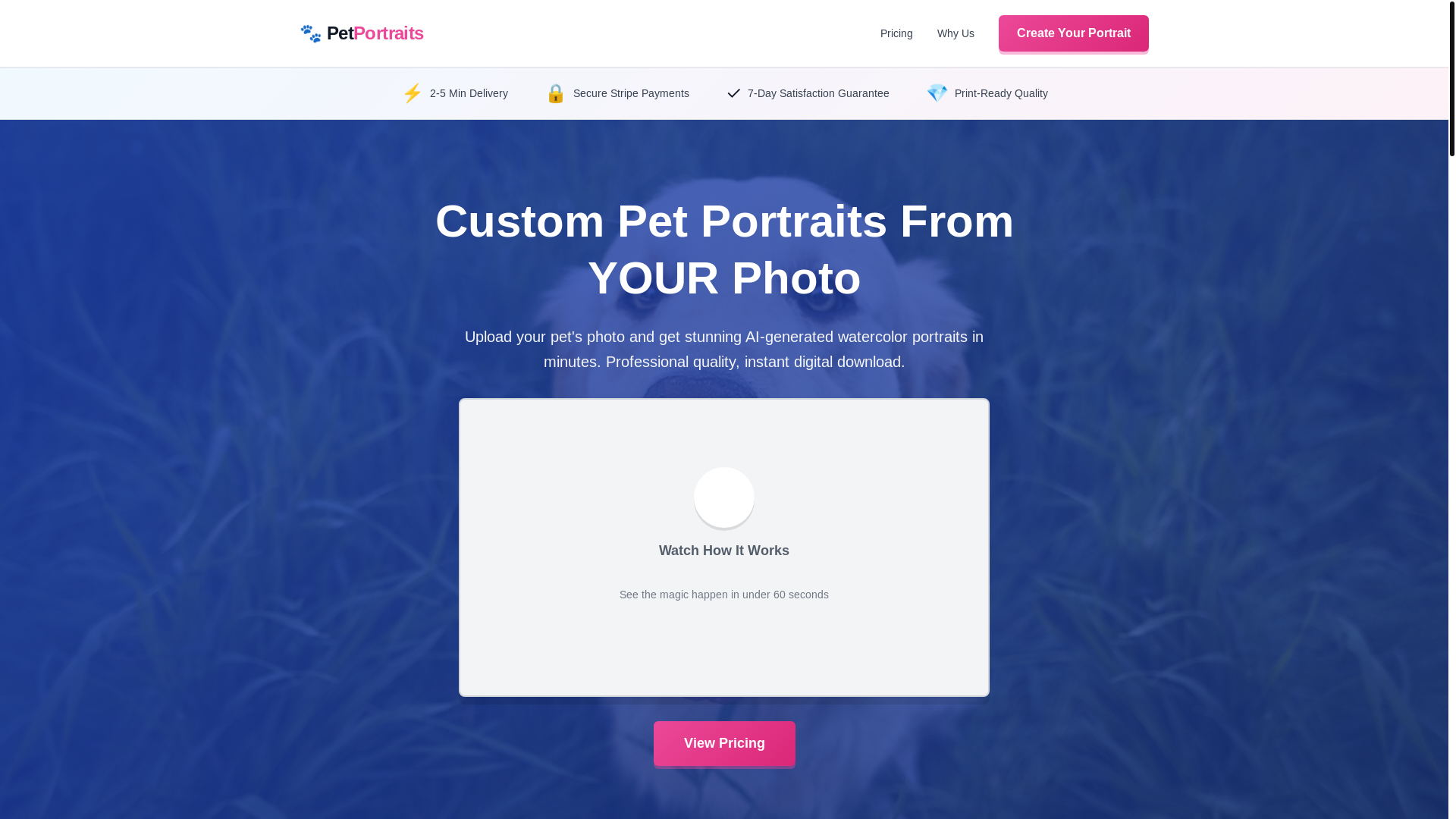 website screenshot of https://custompetportrait.digital/