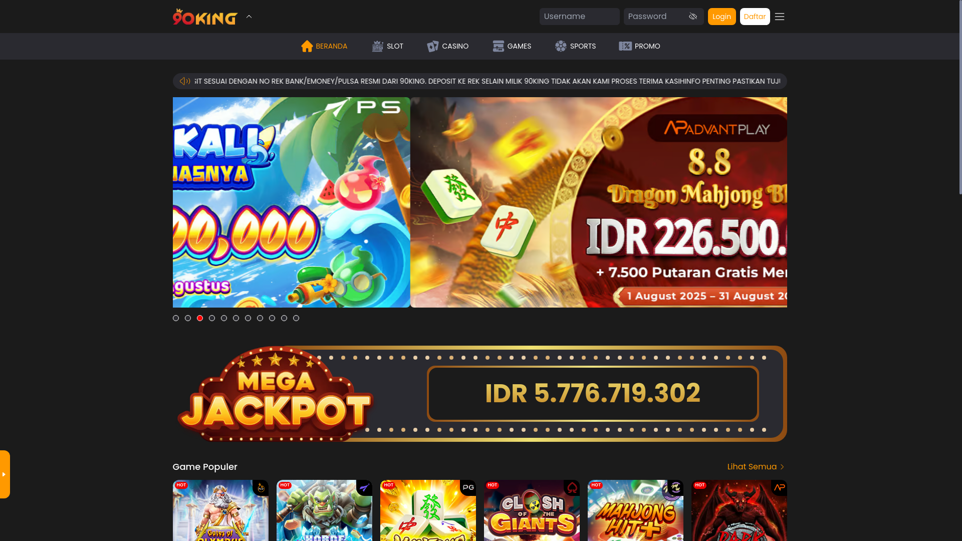website screenshot of https://90kingmaster1.com/