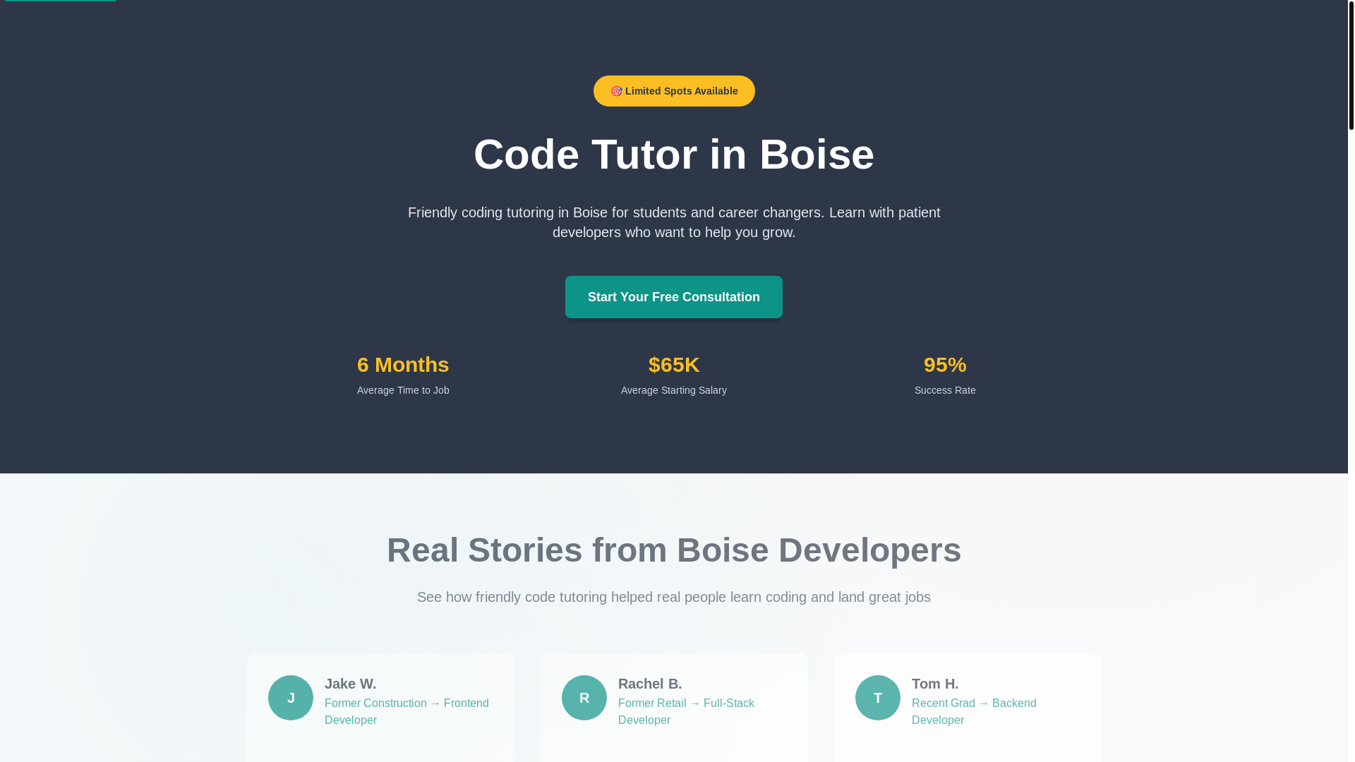 website screenshot of https://boisecodecoach.com/