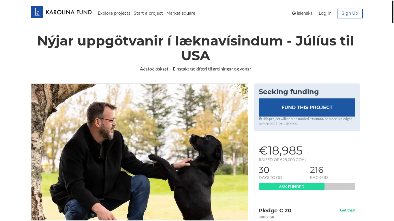 website screenshot of https://www.karolinafund.com/project/view/6457