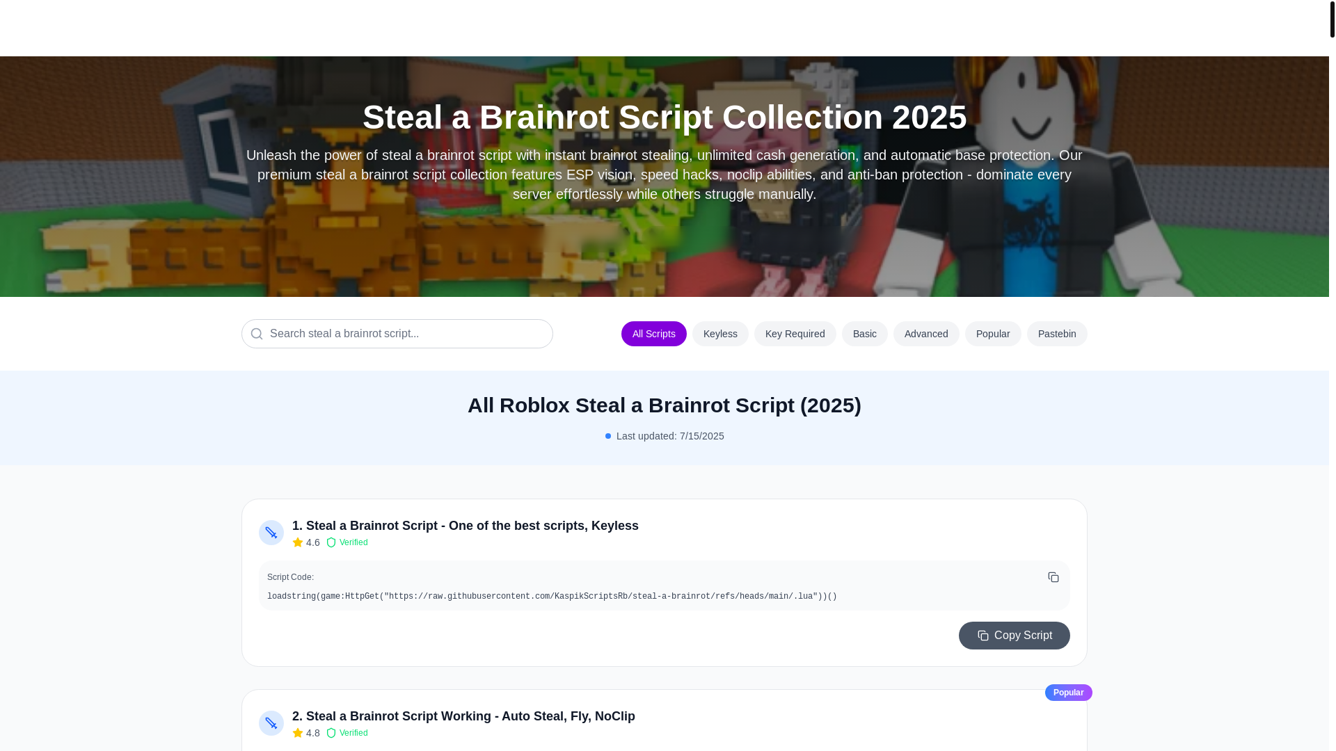website screenshot of https://stealabrainrotscript.info/