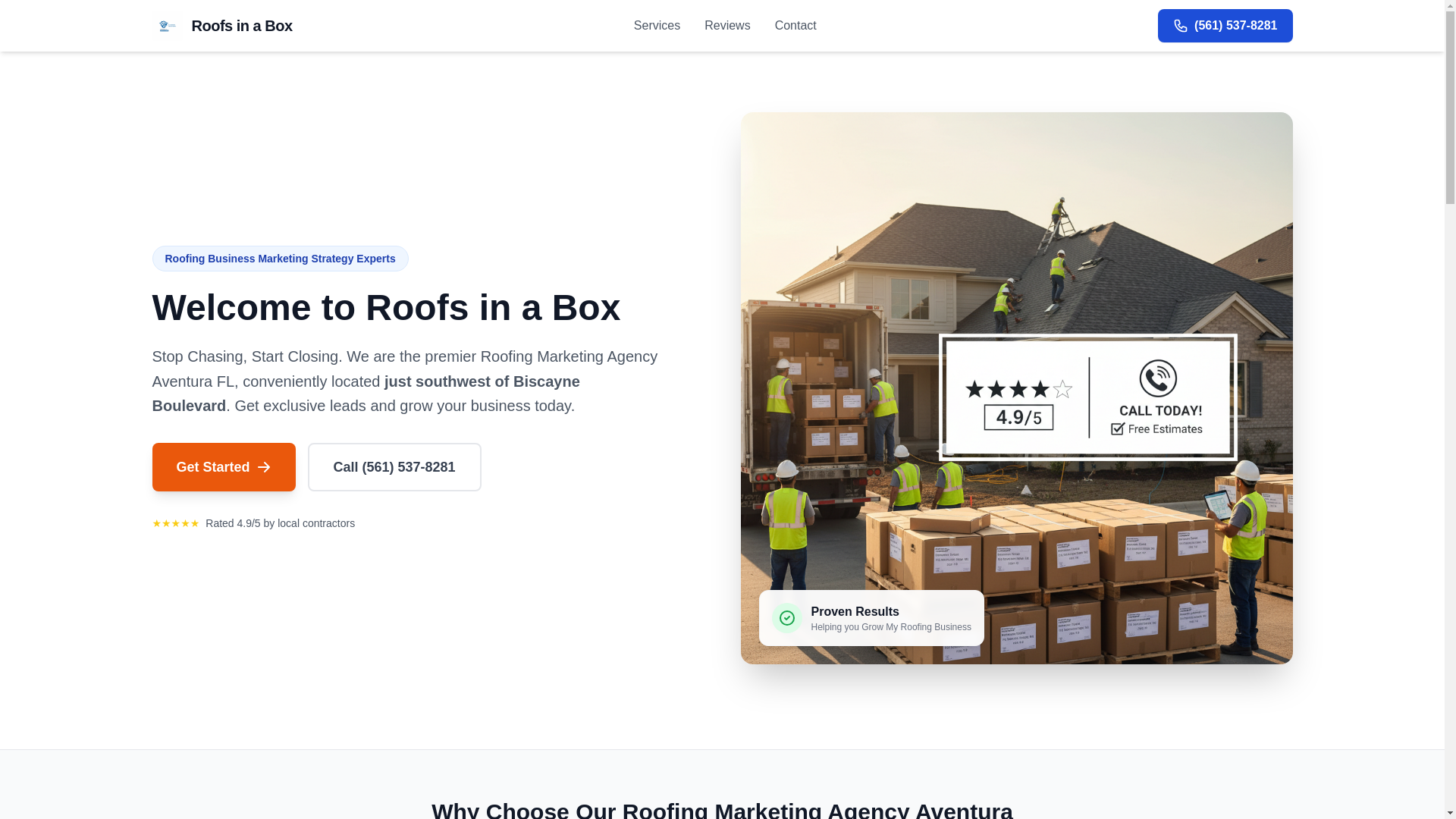 website screenshot of https://roofs-in-a-box.com/