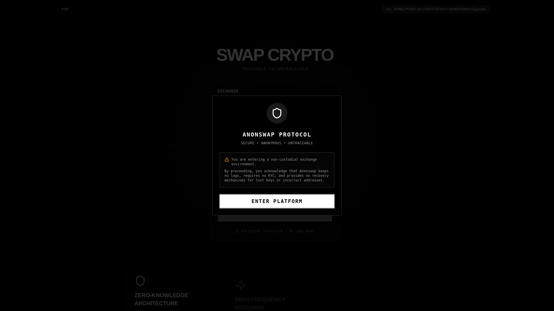 website screenshot of https://anonswap.rip/