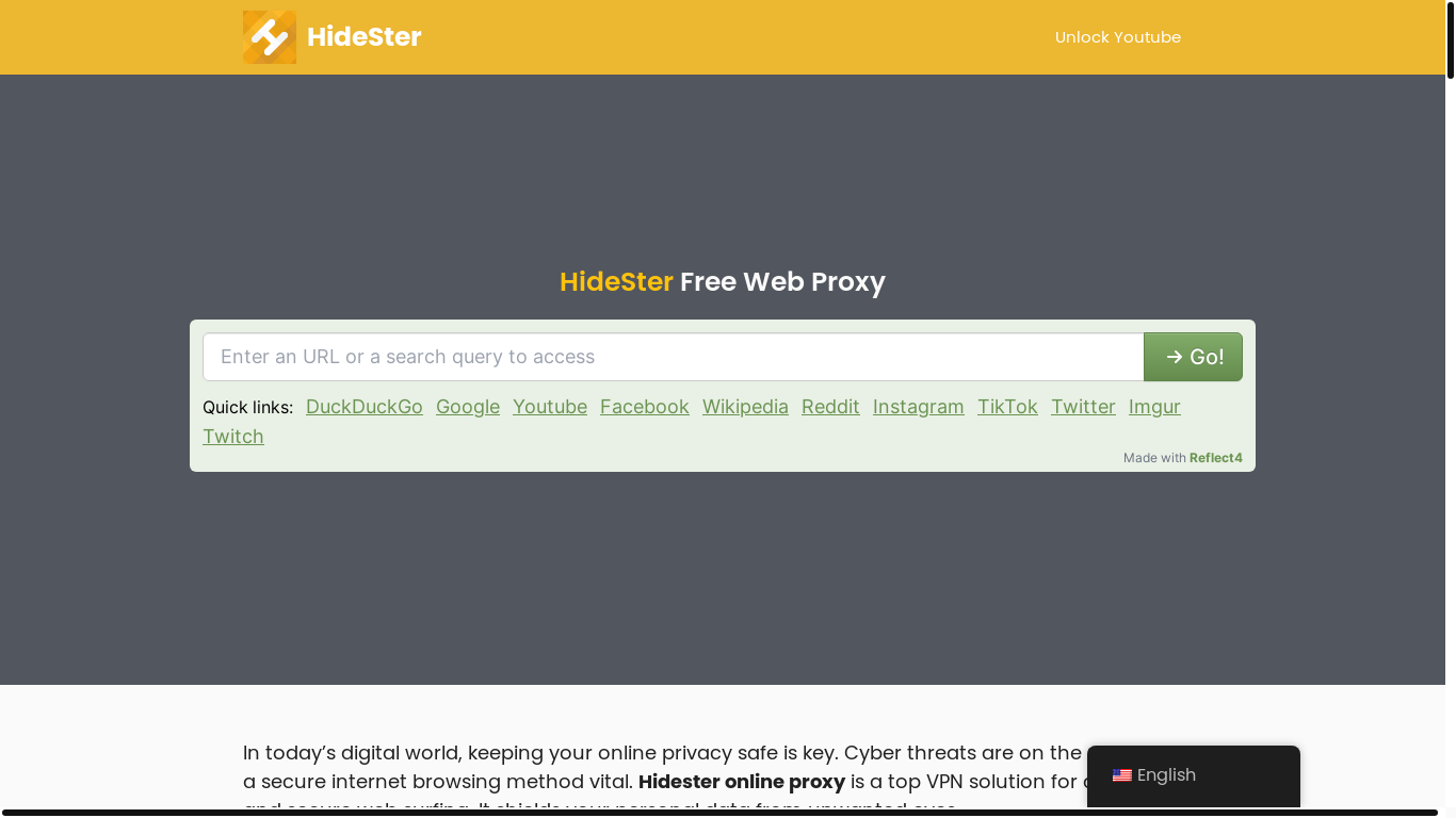 website screenshot of https://hidester.one/