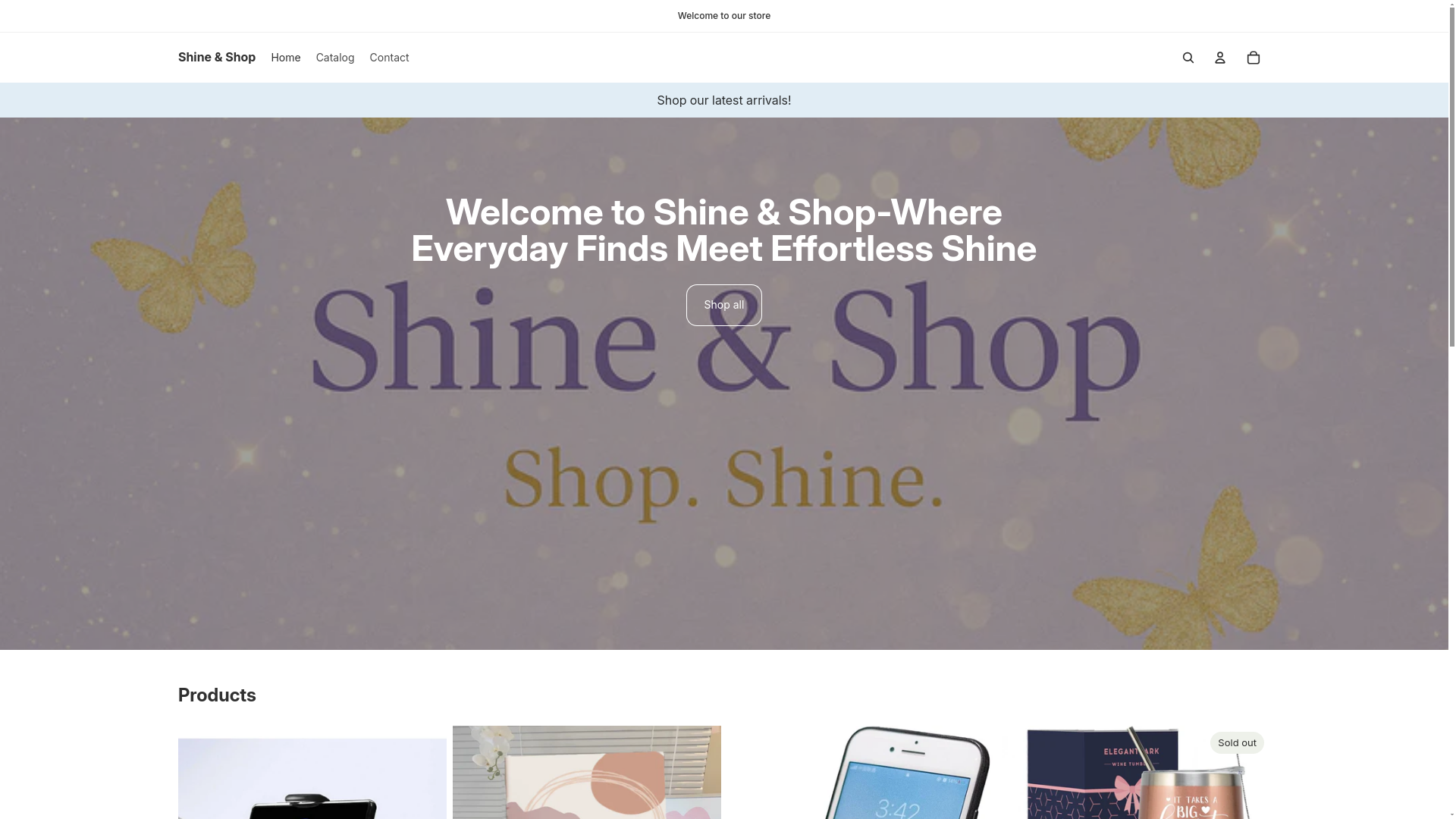website screenshot of https://shopwithshine.com/