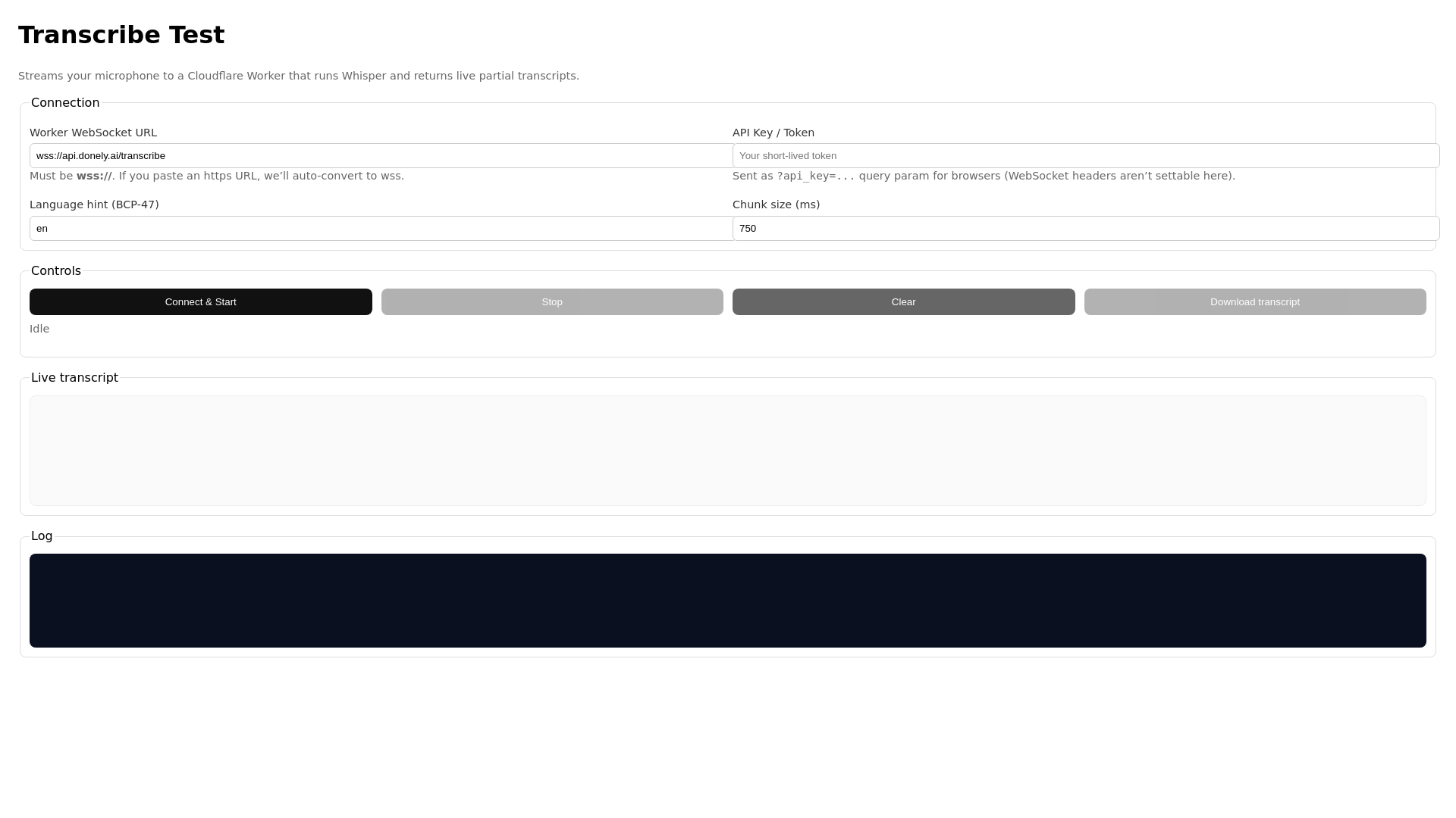 website screenshot of https://test-donely-transcribe.pages.dev/