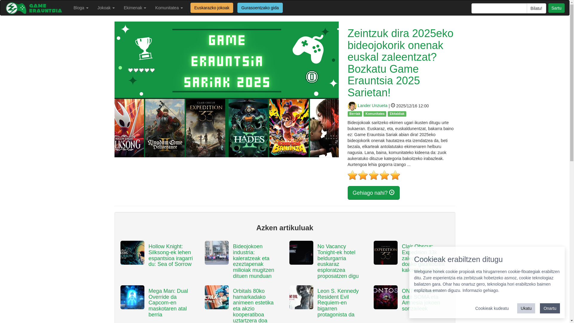 website screenshot of https://gamerauntsia.eus/