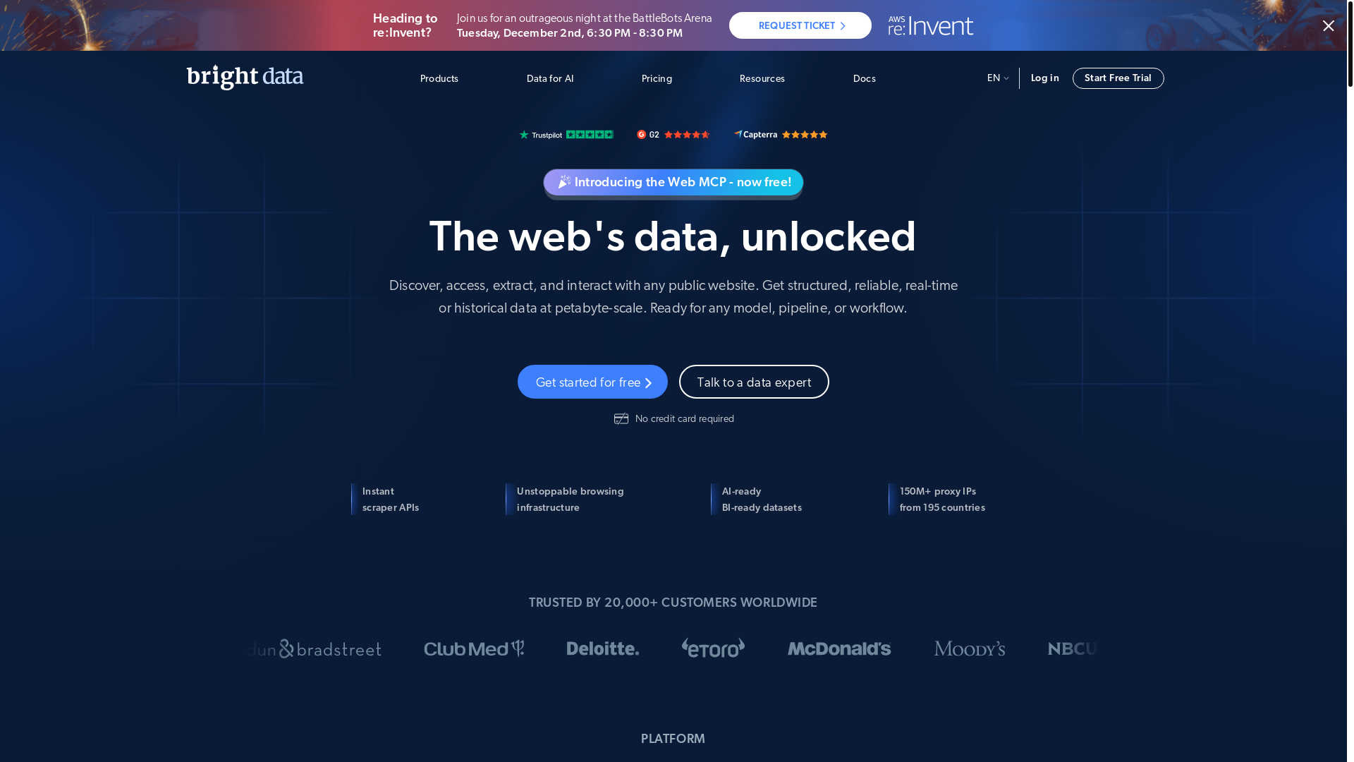 website screenshot of https://brightdata.com/