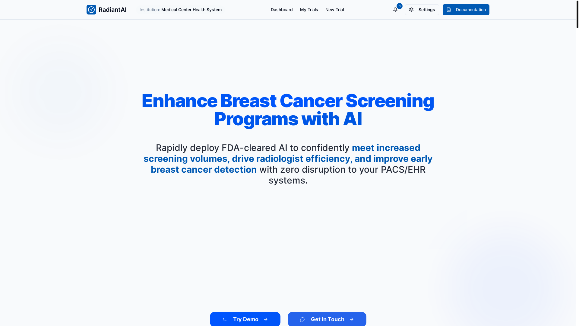 website screenshot of https://radiantaimvp.com/