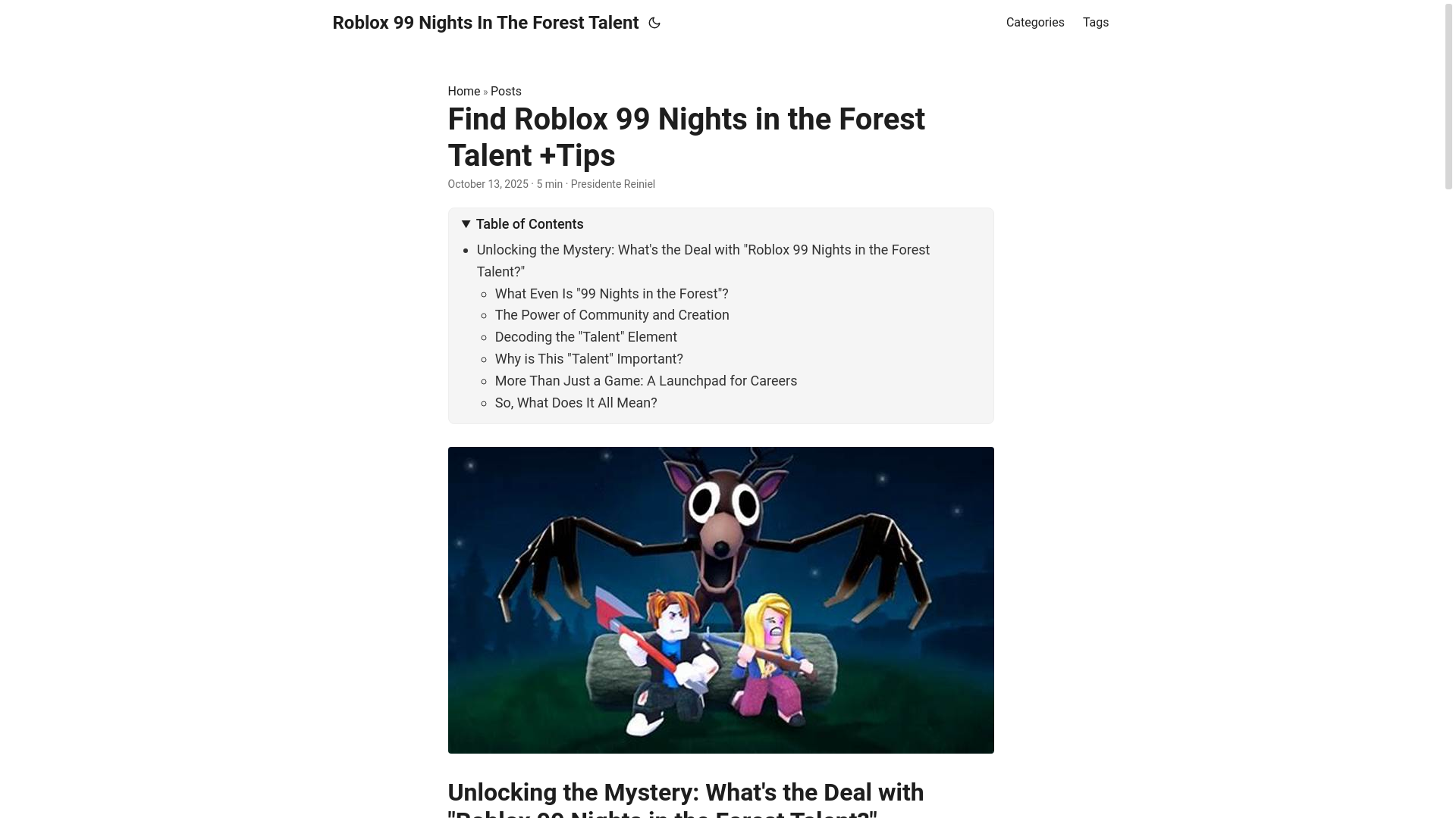 website screenshot of https://roblox-99-nights-in-the-forest-talent.pages.dev/