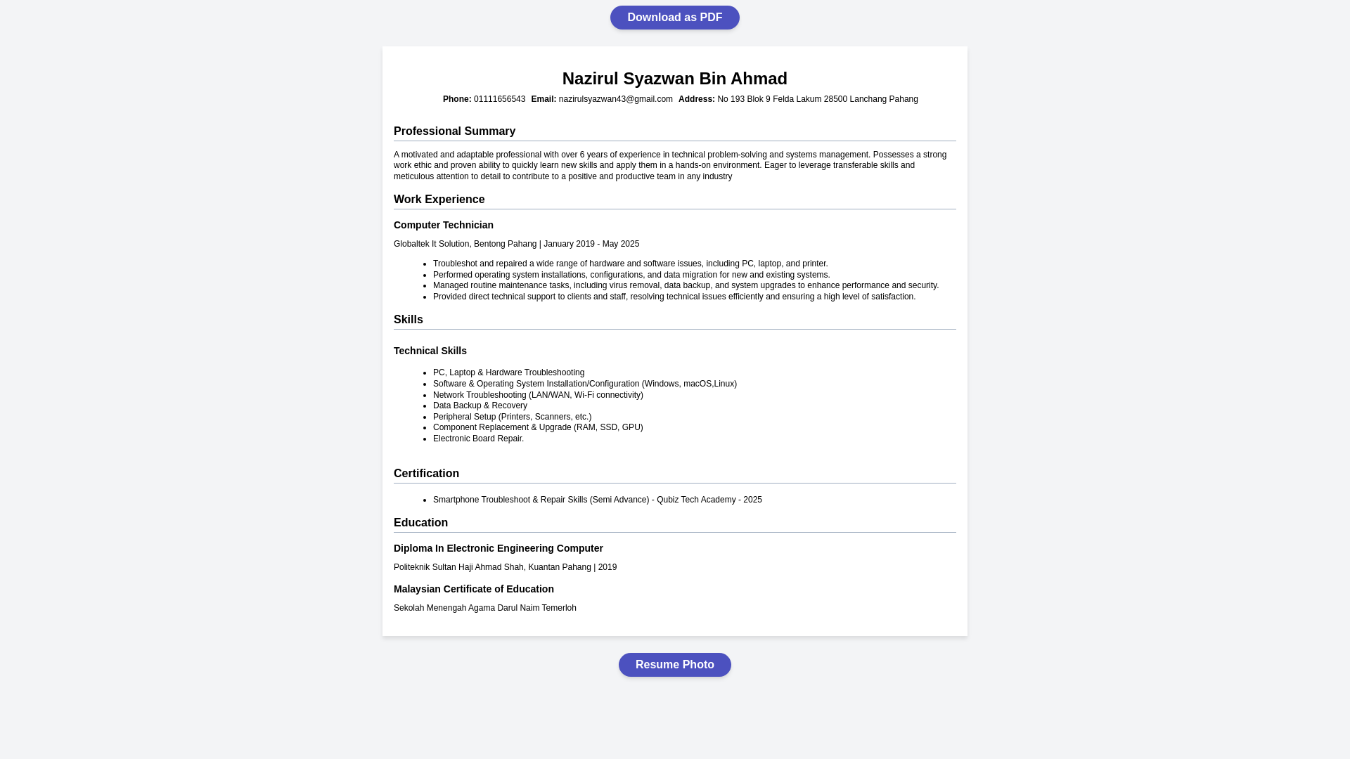 website screenshot of https://resume-nazirul.pages.dev/