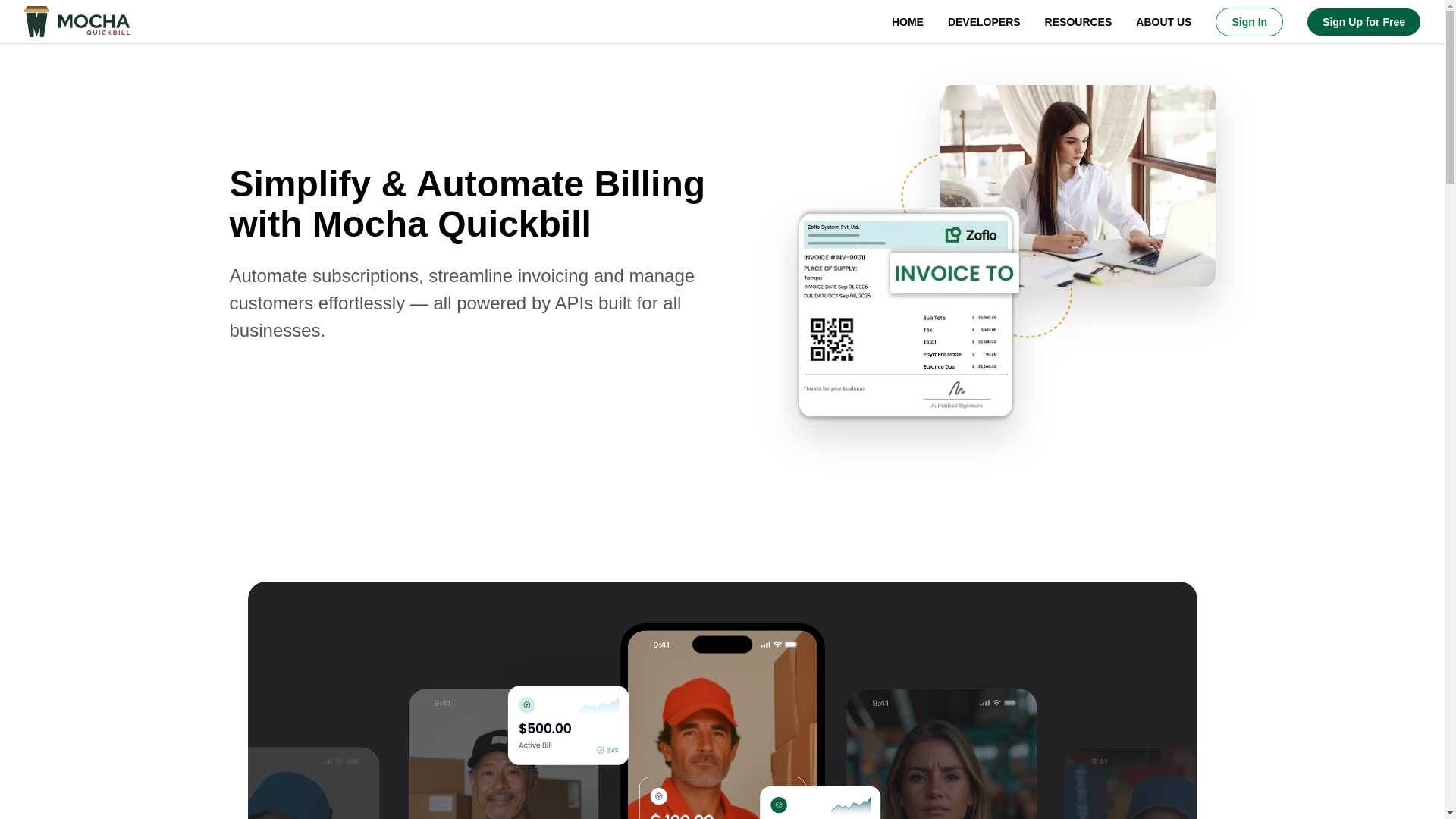 website screenshot of https://mochaquickbill.com/