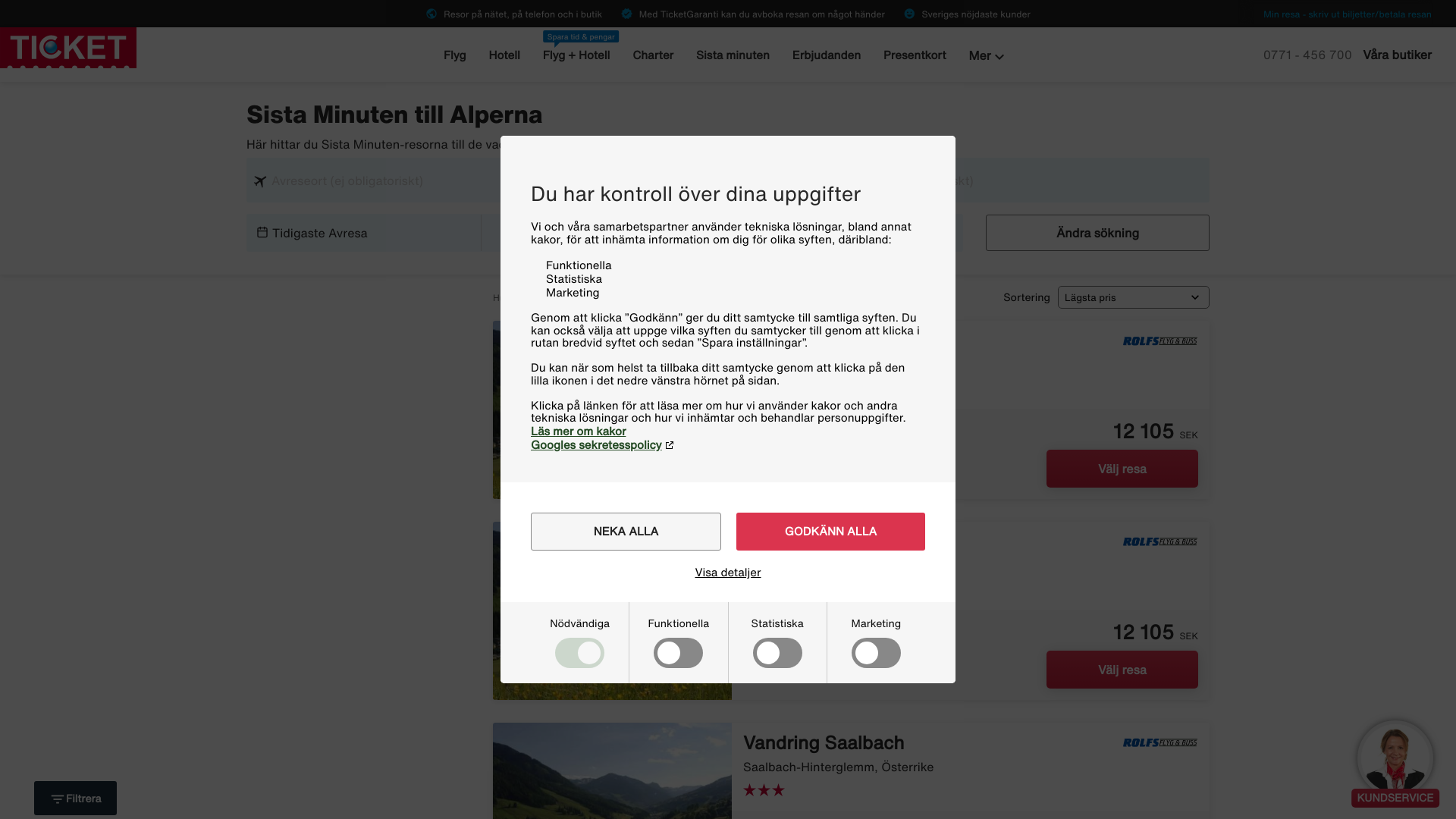 website screenshot of https://www.ticket.se/sista-minuten/alperna/