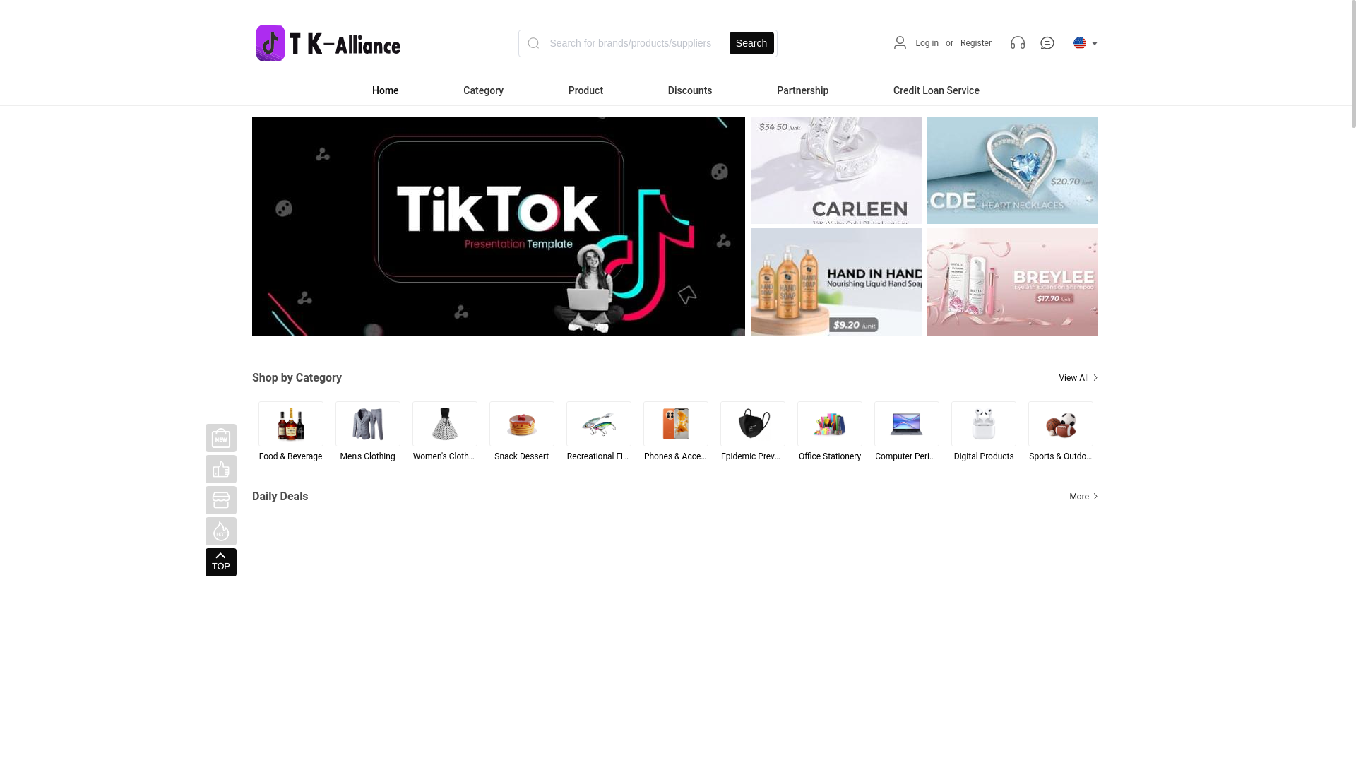 website screenshot of https://tkawholesale1.top/