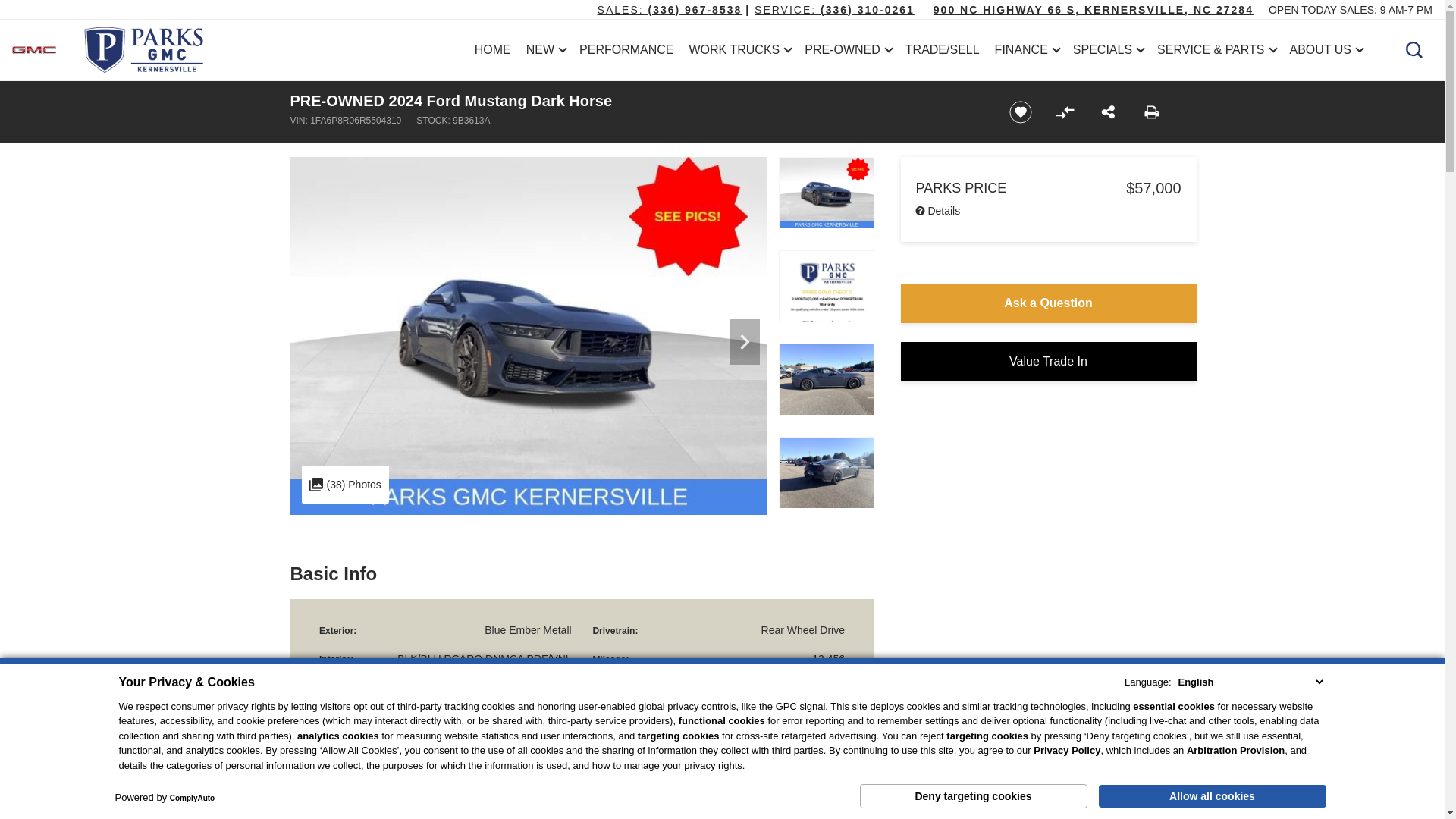 website screenshot of https://www.parksgmckernersville.com/inventory/1FA6P8R06R5504310/?store={store_code}