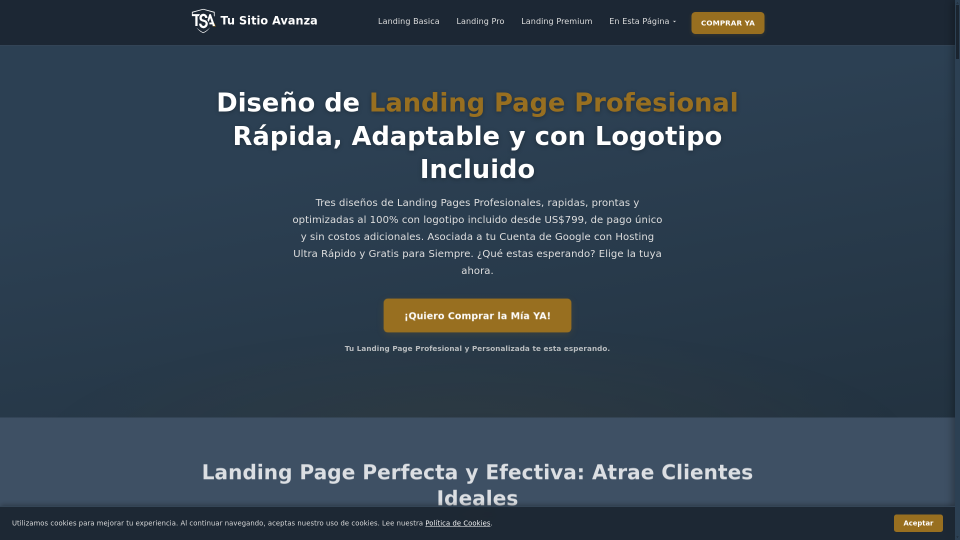 website screenshot of https://tusitioavanzaya.com/