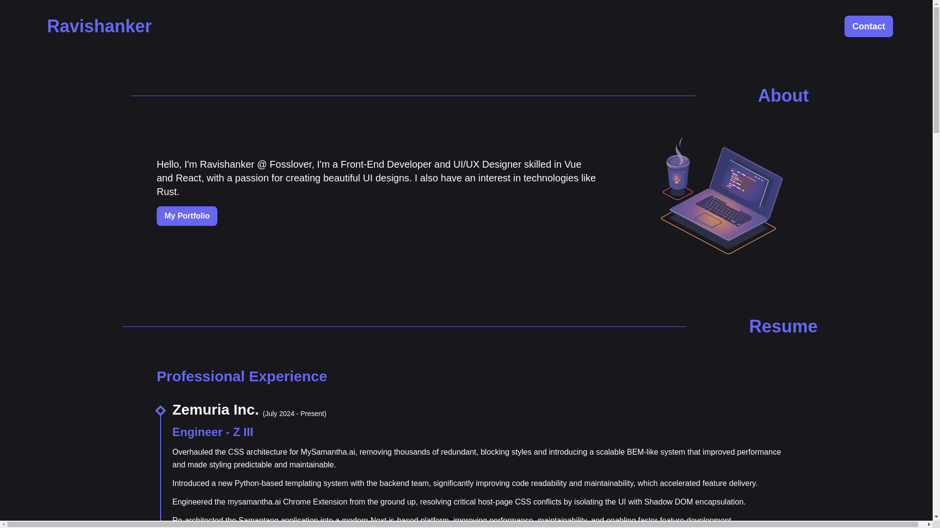 website screenshot of https://ravishankervg.dev/