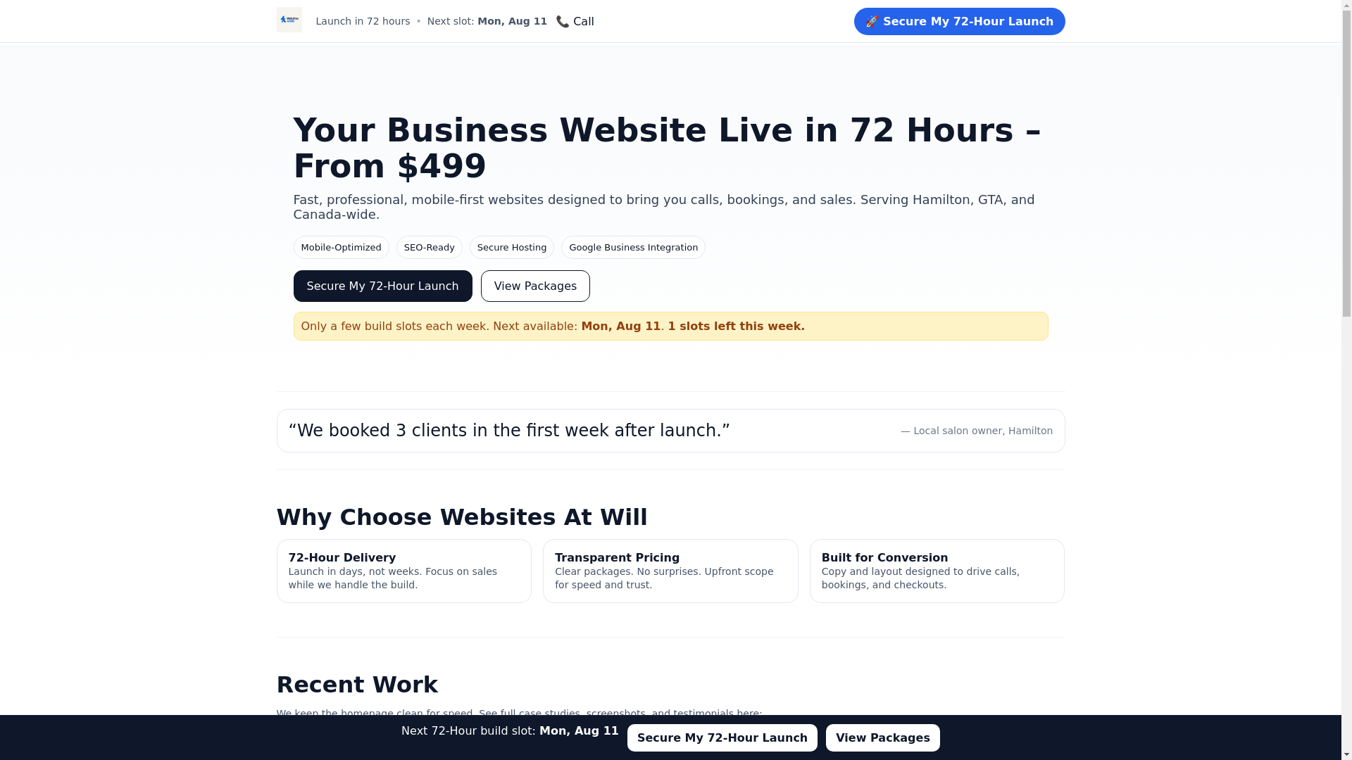website screenshot of https://websitesatwill.com/