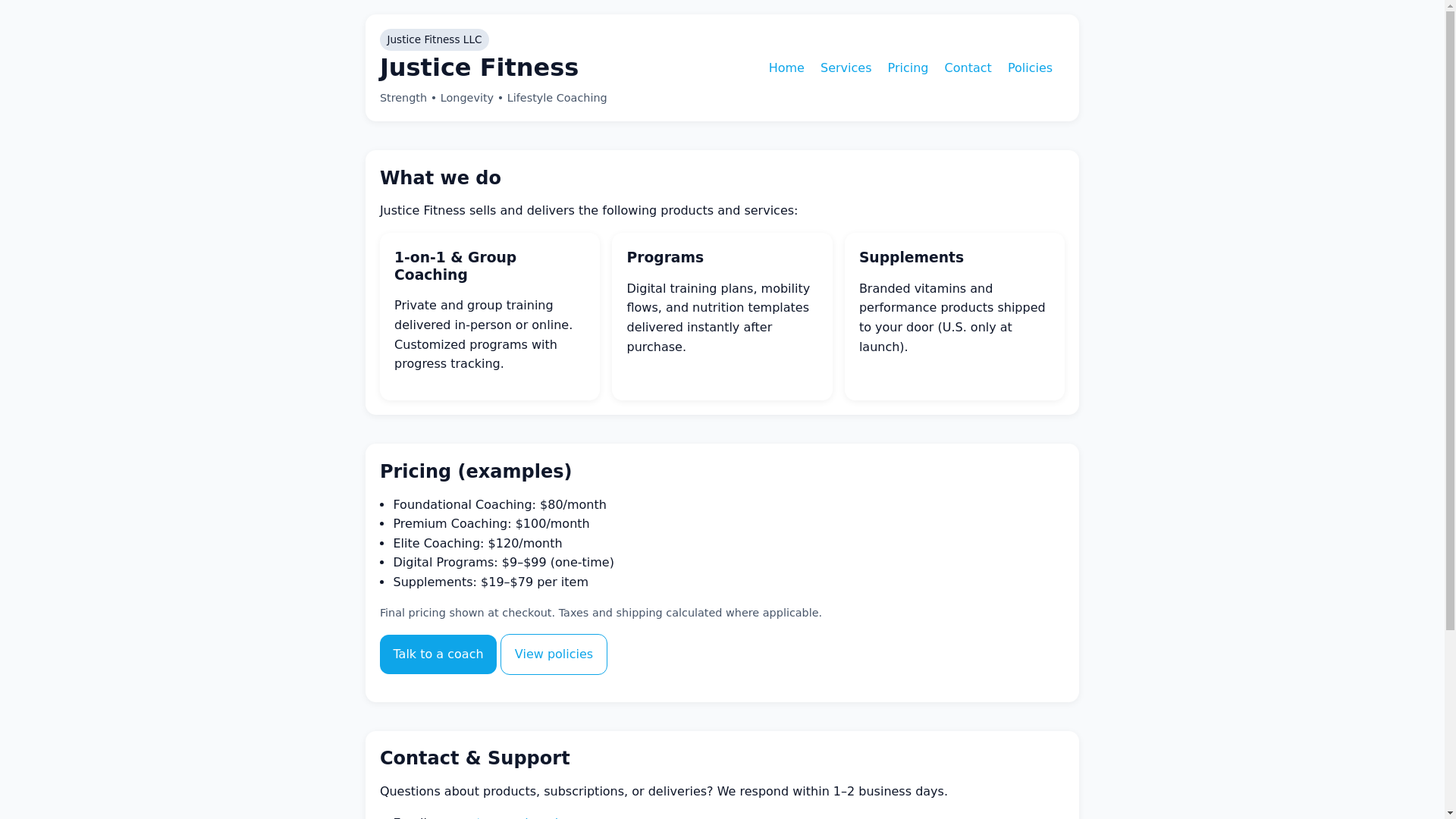 website screenshot of https://justicefitness.pages.dev/