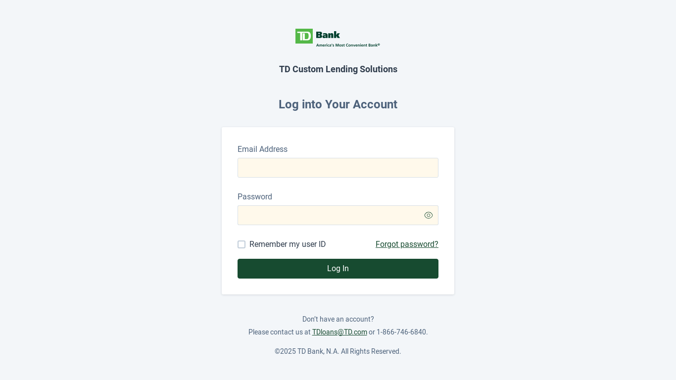 website screenshot of https://customlendingsolutions.td.com/