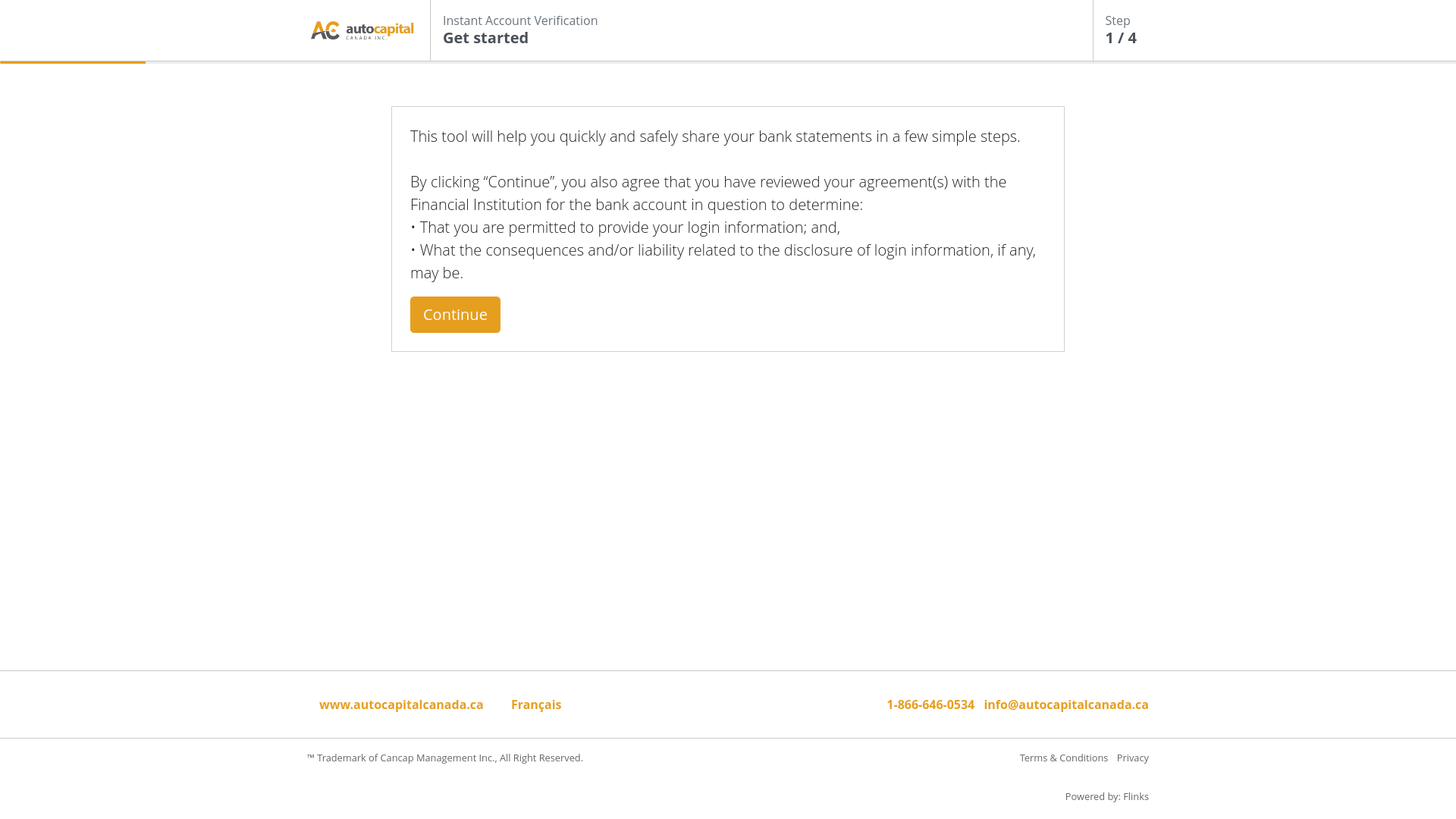 website screenshot of https://autocapitalcanada.flinksapp.io/