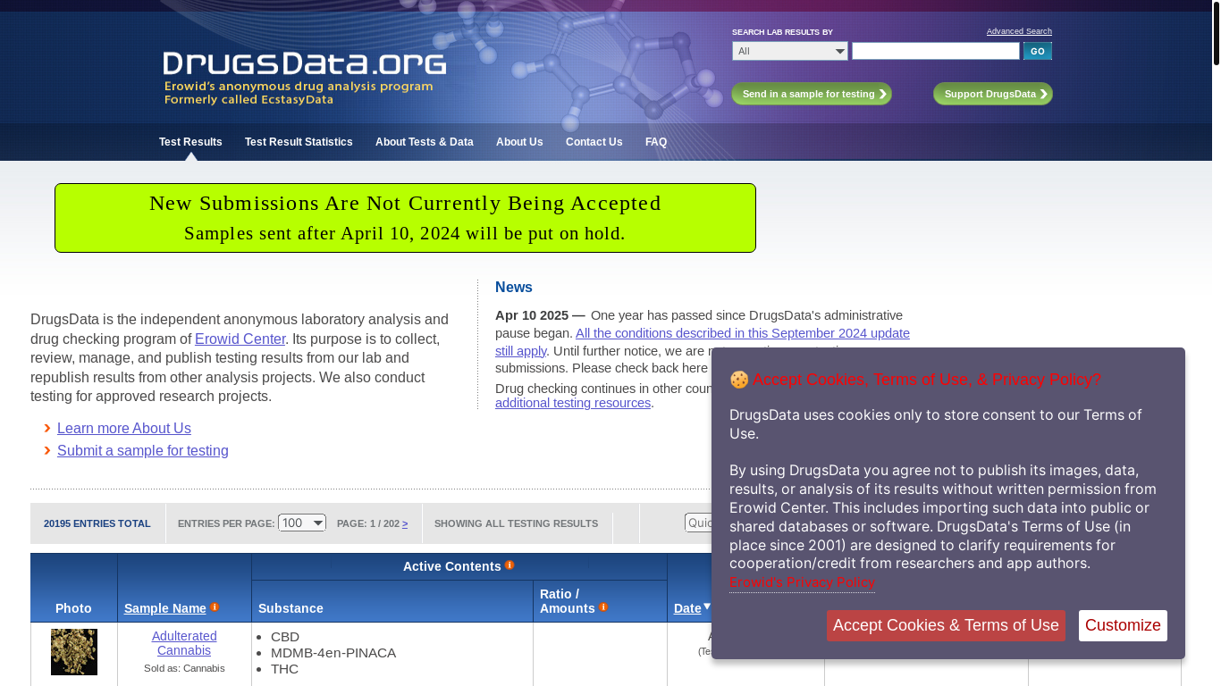 website screenshot of https://drugsdata.org/