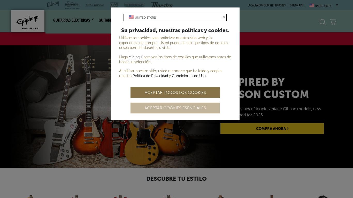 website screenshot of https://www.epiphone.com/en-US