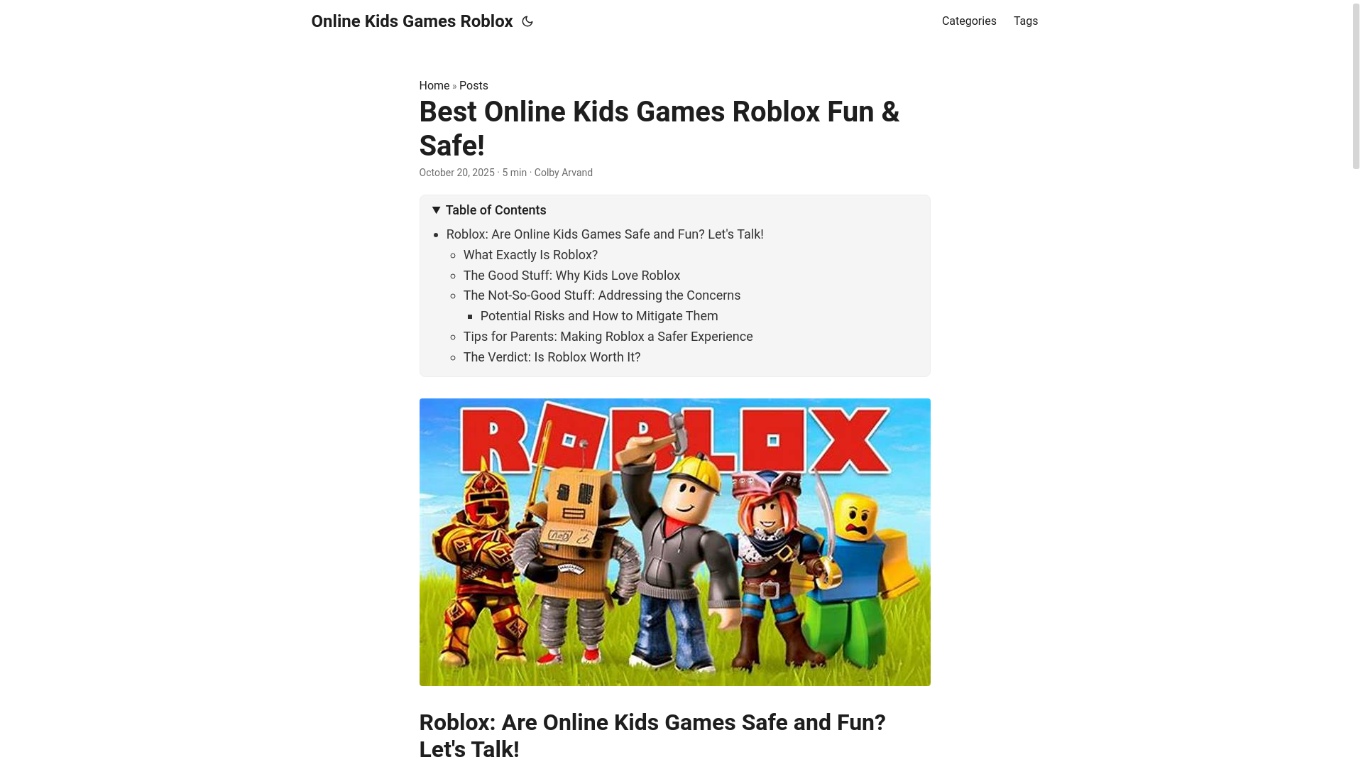 website screenshot of https://online-kids-games-roblox.pages.dev/
