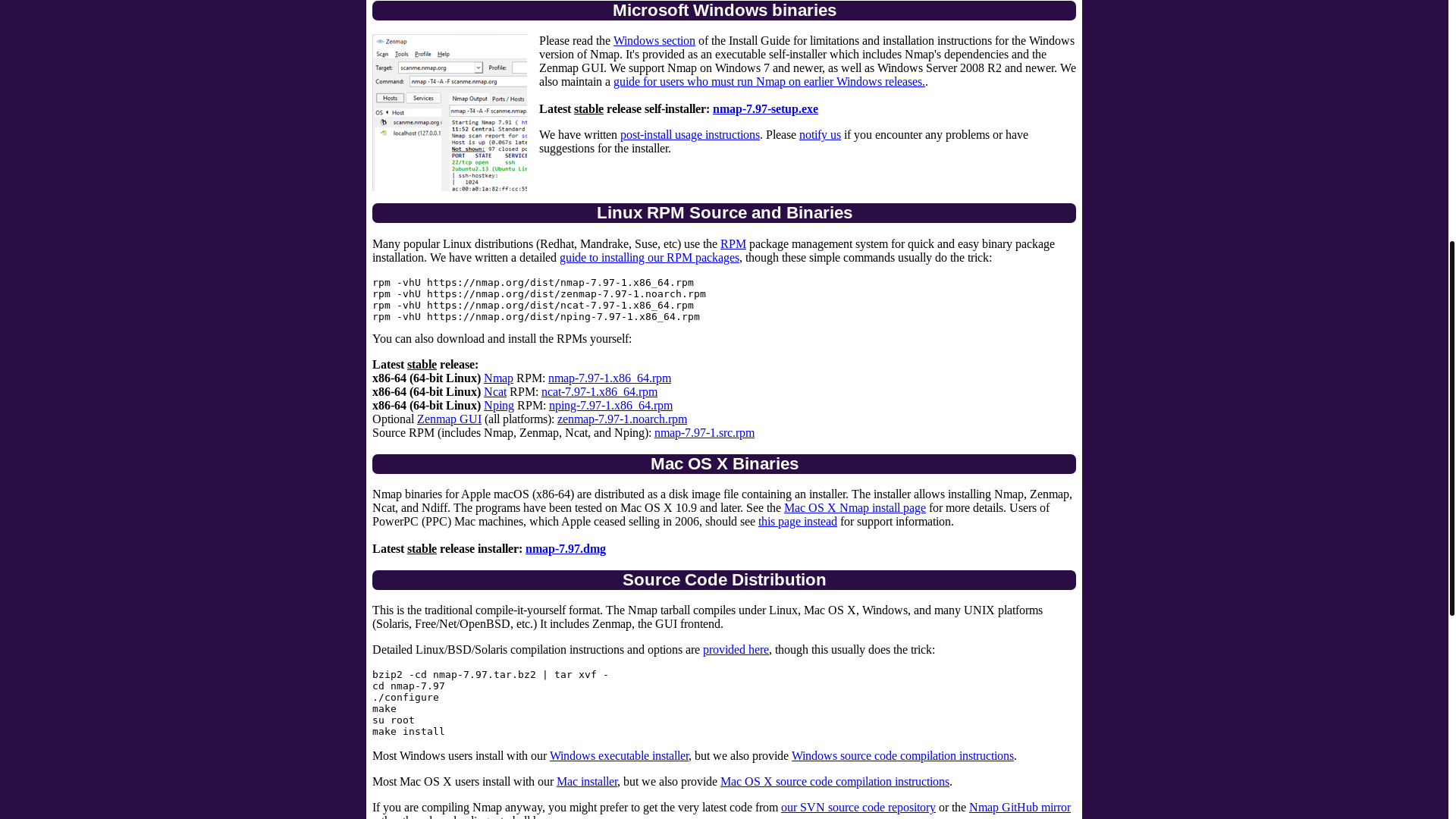 website screenshot of https://nmap.org/download.html#windows