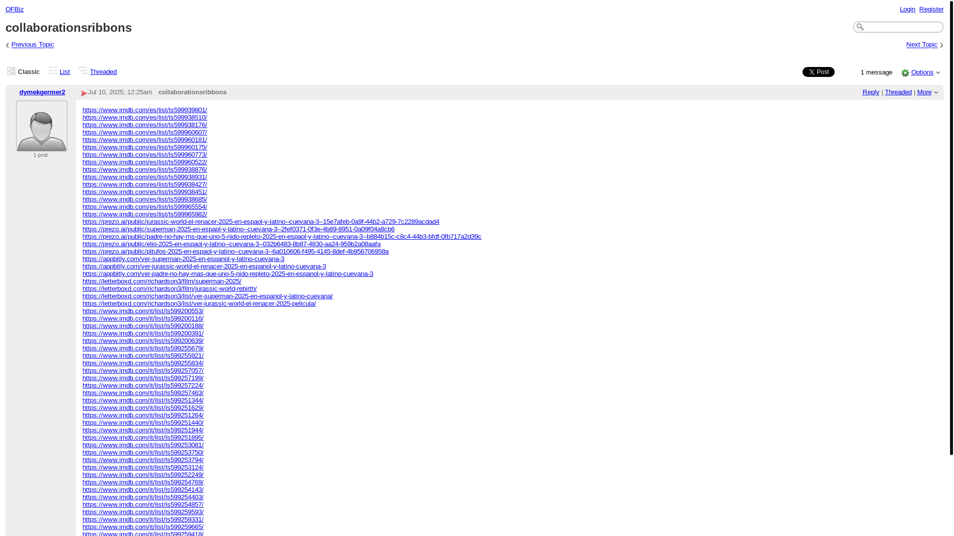 website screenshot of http://ofbiz.116.s1.nabble.com/collaborationsribbons-td4884688.html