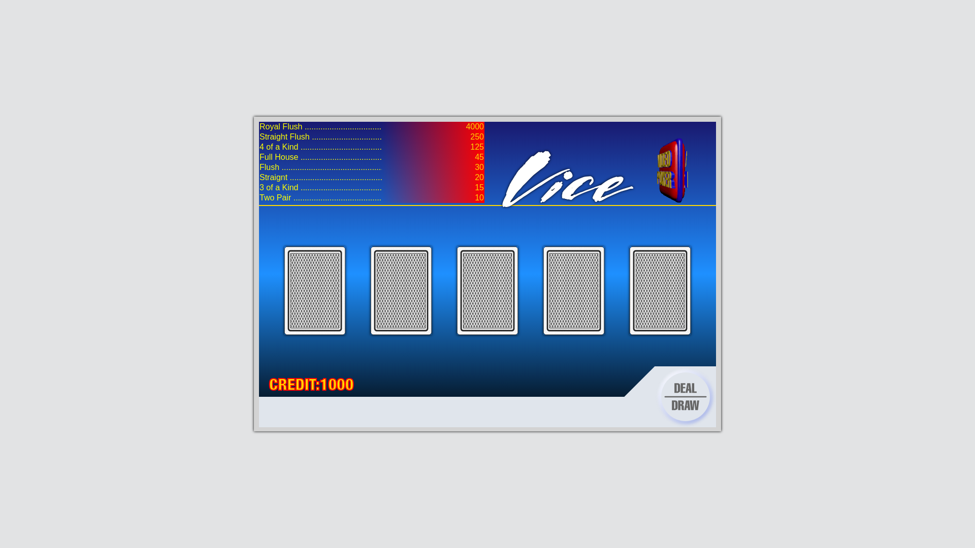 website screenshot of https://video-poker-vice-js.sourceforge.io/index.html