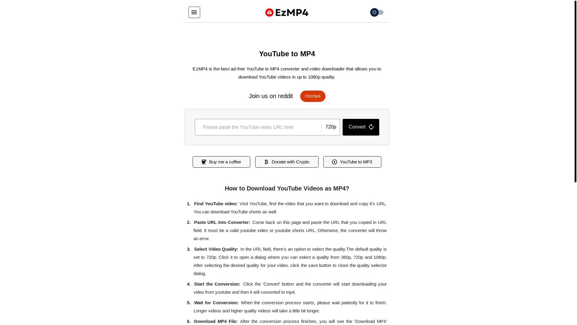 website screenshot of https://ezmp4.com/