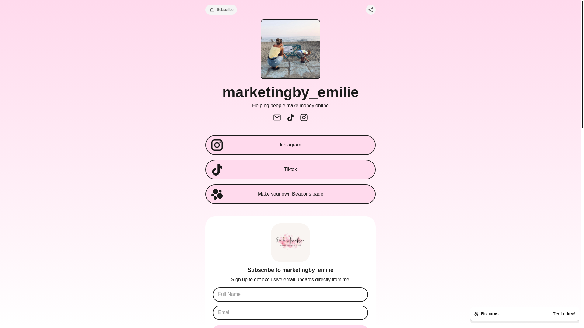 website screenshot of https://marketingbyemilie.store/