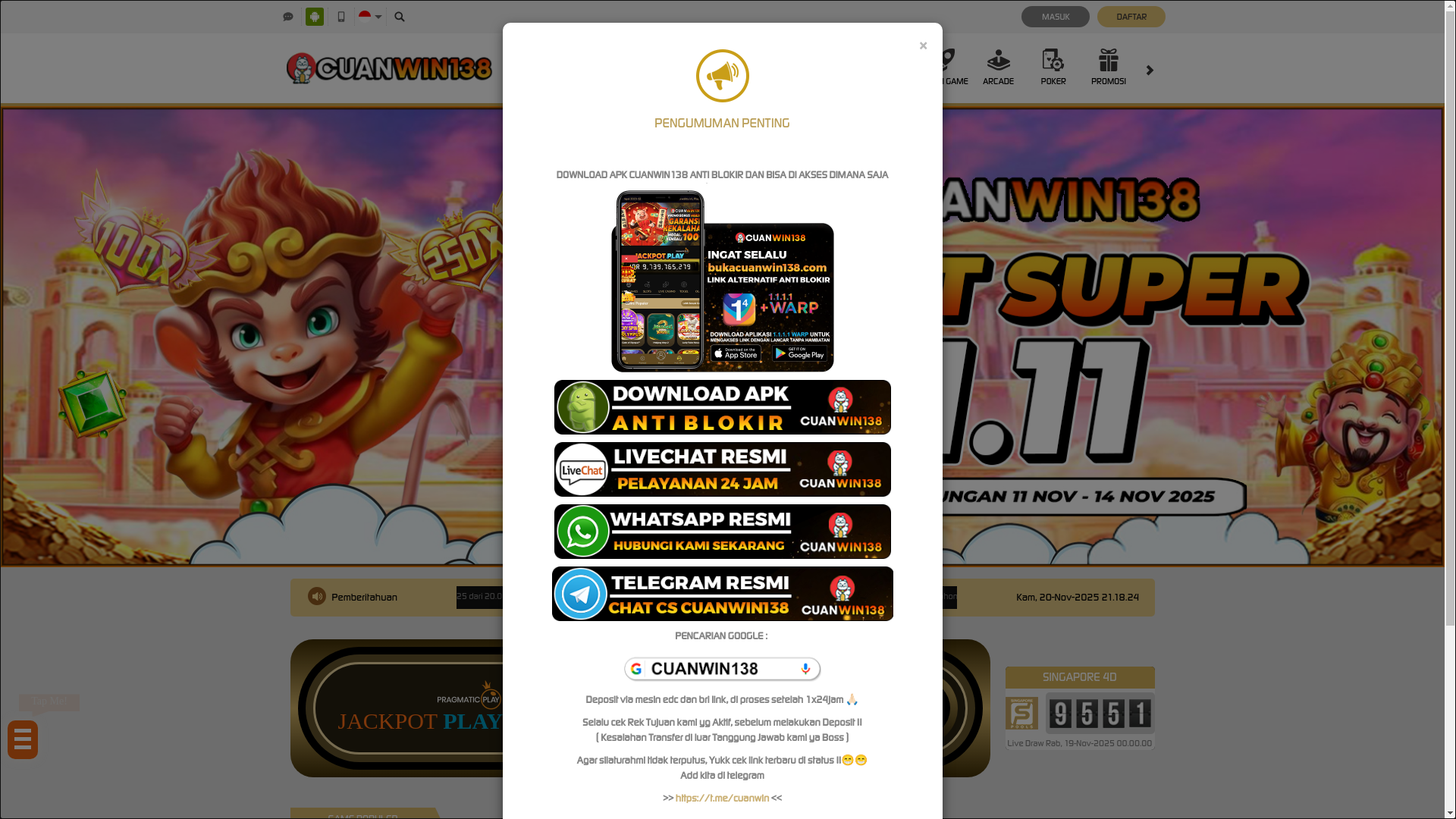 website screenshot of https://cuanwin138n1.store/