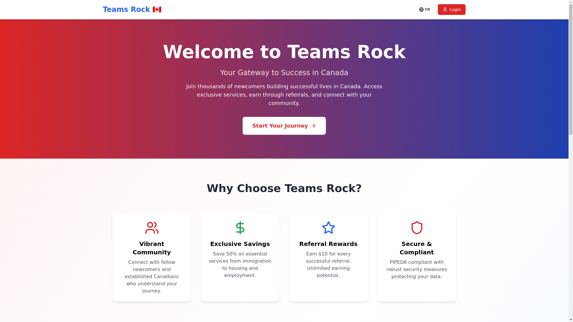 website screenshot of https://teamsrock.org/